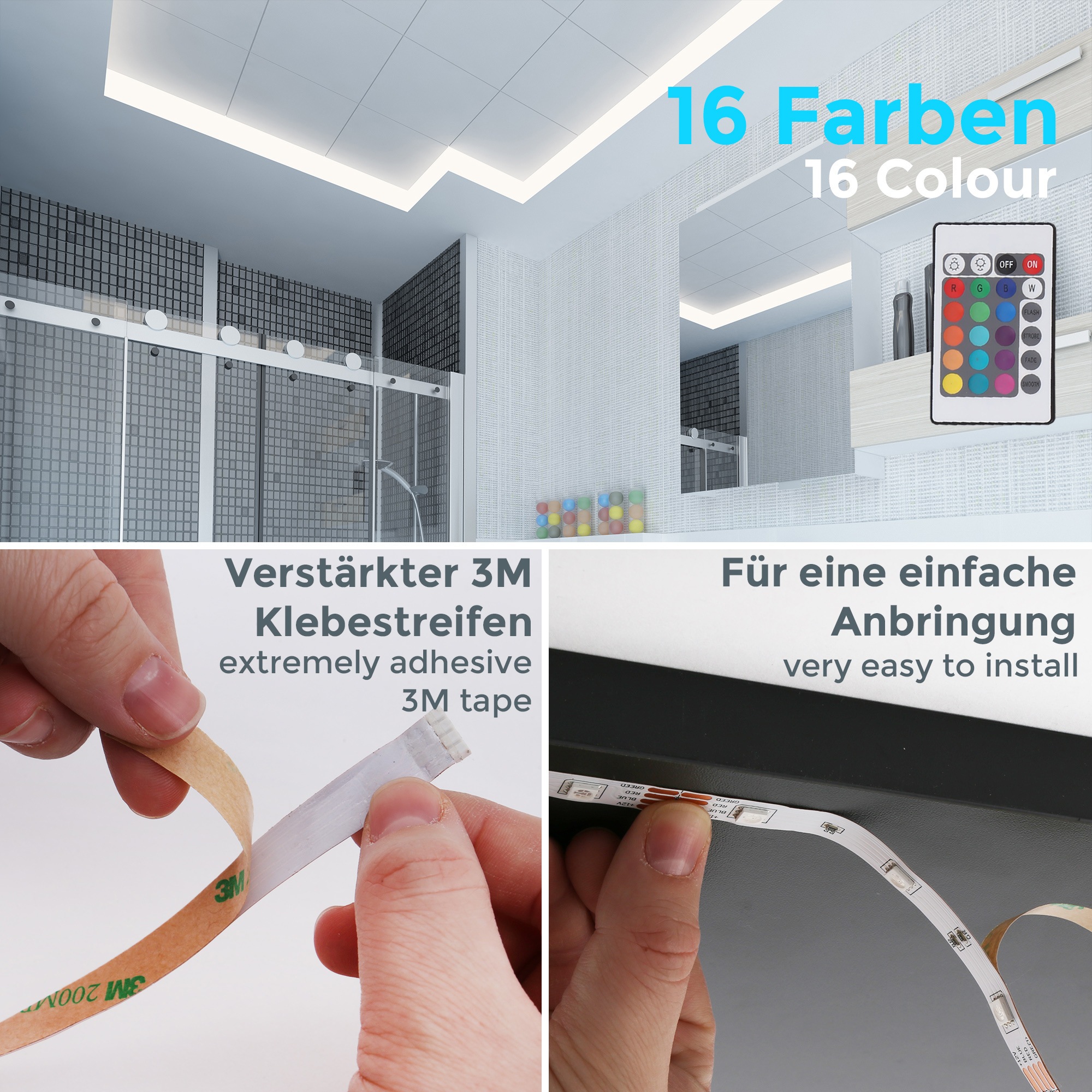 B.K.Licht LED Stripe, RGB-LED Flexband 5 Meter, inkl. 150 x RGB-LED je 0,16 Watt,´Gesamtwatt 24 Watt, inkl. Fernbedienung, Farbwechsler, selbstklebend, für den Innenbereich