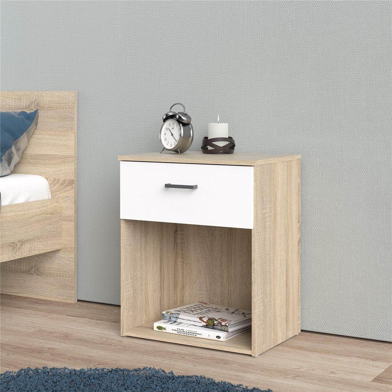 INOSIGN Nachtkommode »Spce«, Mit grauem Stangengriff, einfache Selbstmontage, für Schlafzimmer