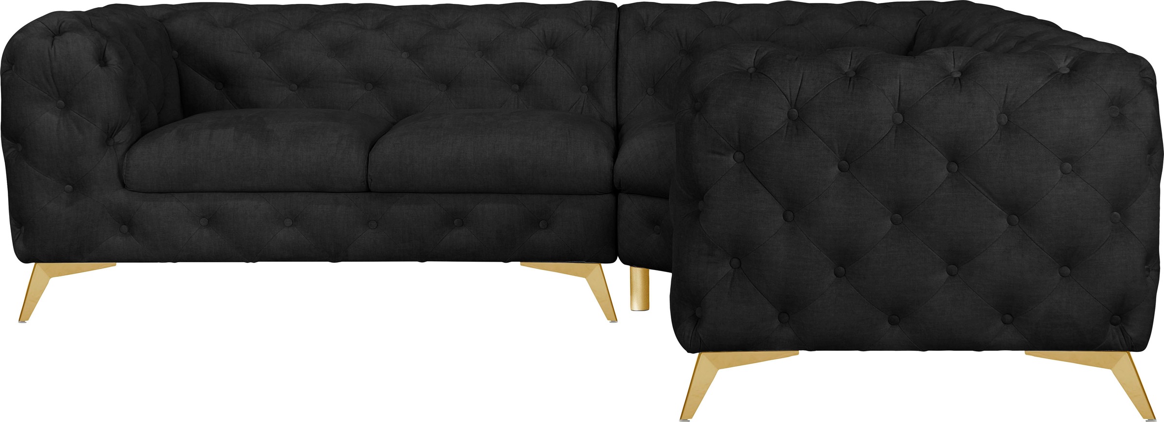 Leonique Chesterfield-Sofa »Ecksofa GLYNIS L-Form mit Wellenunterfederung, Maße B/T/H 264/264/75cm«, aufwändige Knopfheftung, moderne Chesterfield Optik, Fußfarbe wählbar