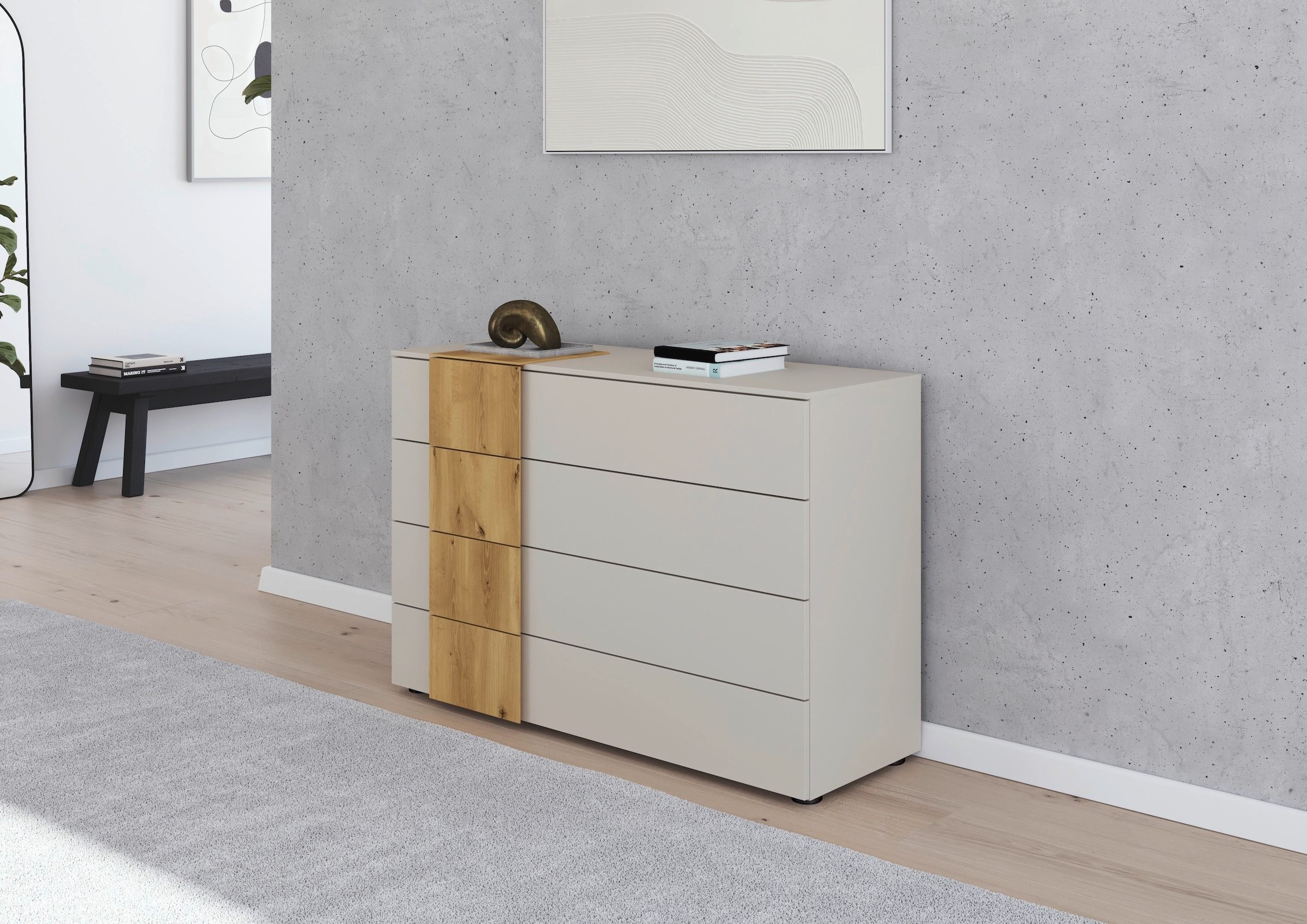 rauch Schubkastenkommode »Sideboard Kommode Schubladenkommode KONA« Breite 120 cm, Höhe 81 cm,  Absetzung Asteiche massiv, inkl. Soft-Close-Funktion MADE IN GERMANY