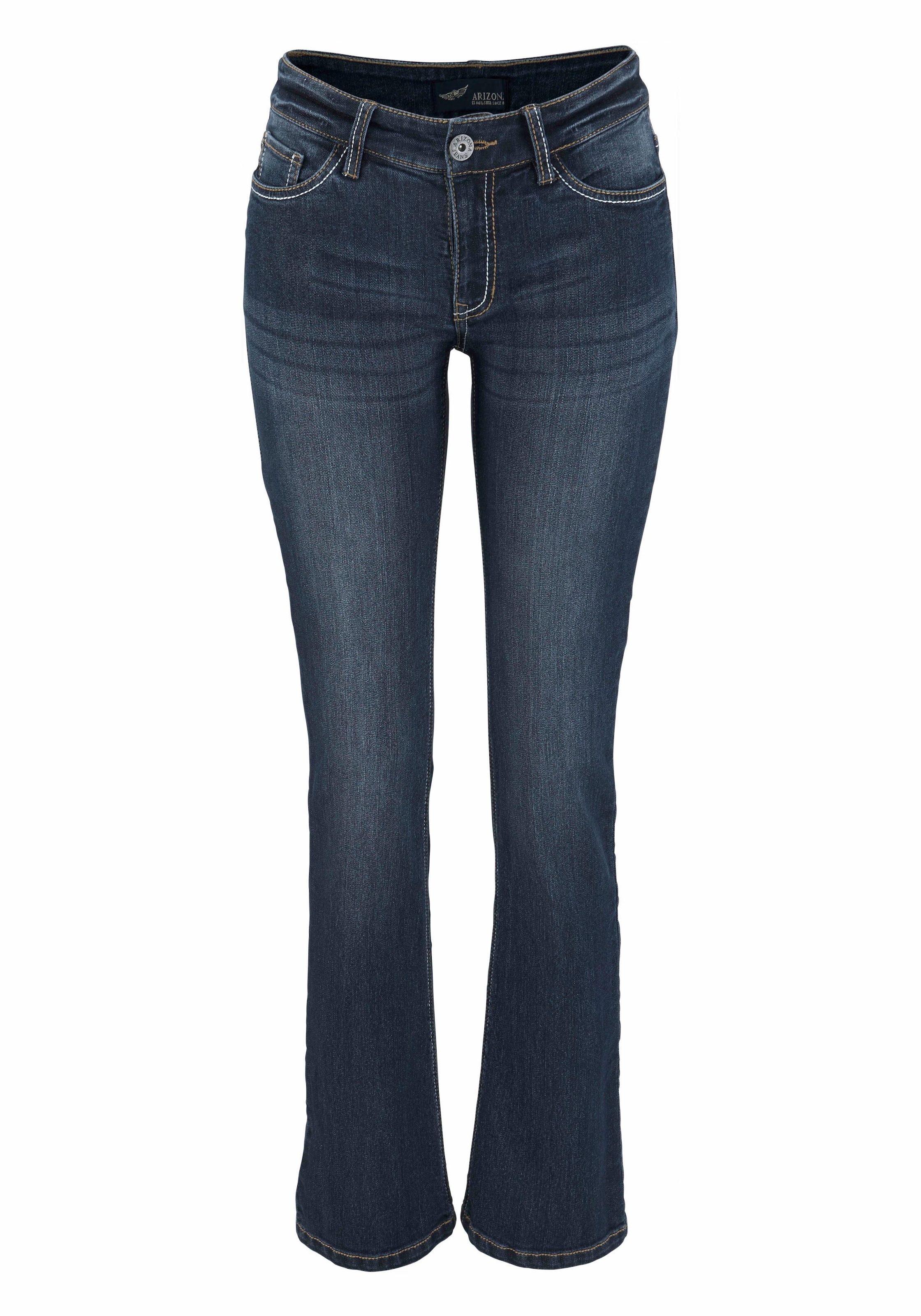 Arizona Bootcut-Jeans »mit Kontrastnähten«, normale Leibhöhe, Bootcut, 5-Pocket-Style, dunkle Waschung