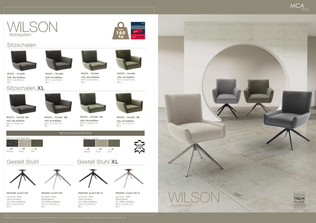MCA furniture 4-Fußstuhl »WILSON Esszimmerstuhl, Armlehnstuhl, Polsterstuhl, modern« (Set) 2 Stk.Stuhl, Armlehnenstuhl, drehbar, Taschenfederkern, belastbar 160 kg,XXL