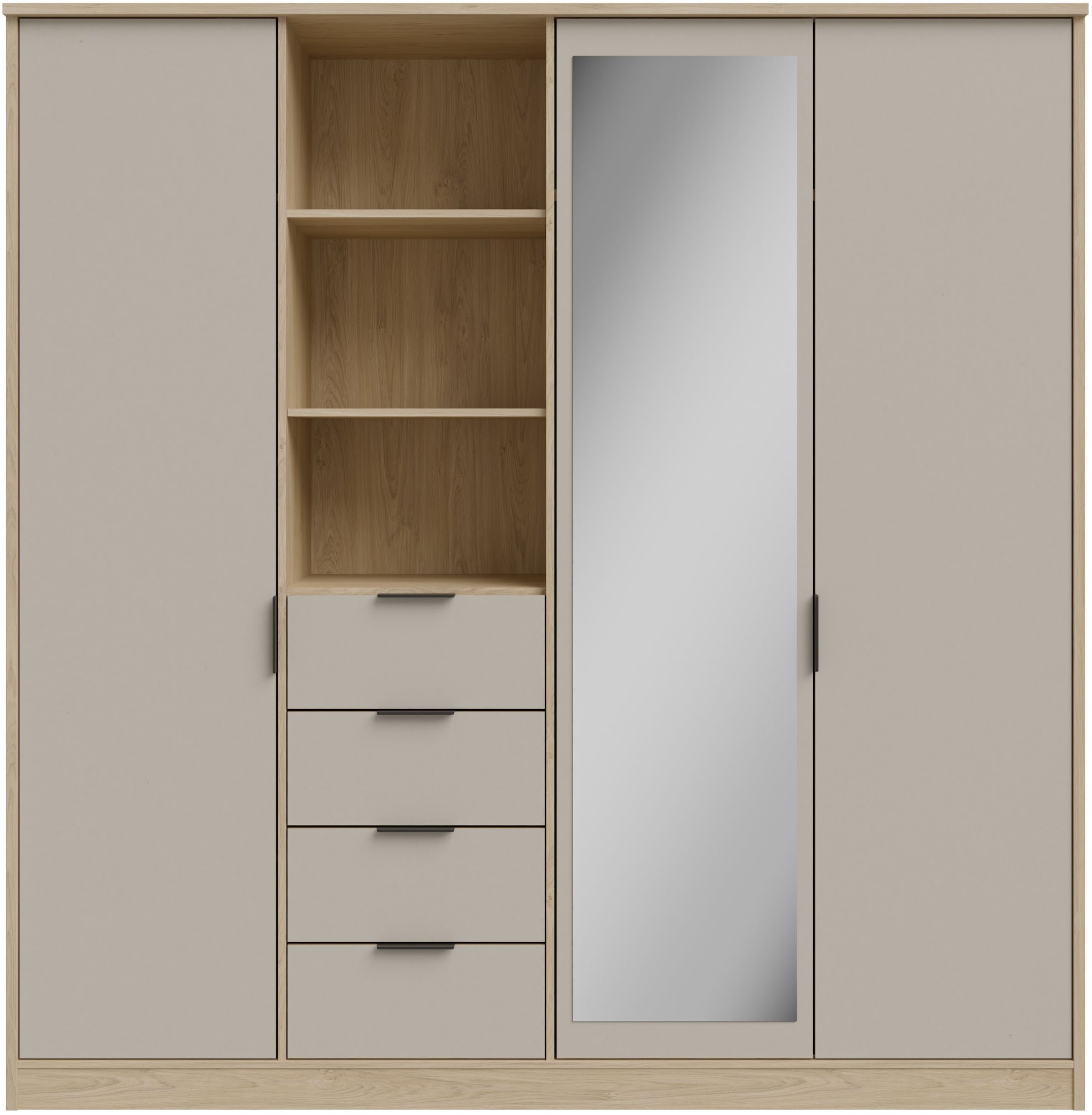 FORTE Kleiderschrank »Forte FORTASTA, 4 Schubladen, offene Ablage« B/H/T 207,5/212,7/52,7 cm, Spiegeltüre