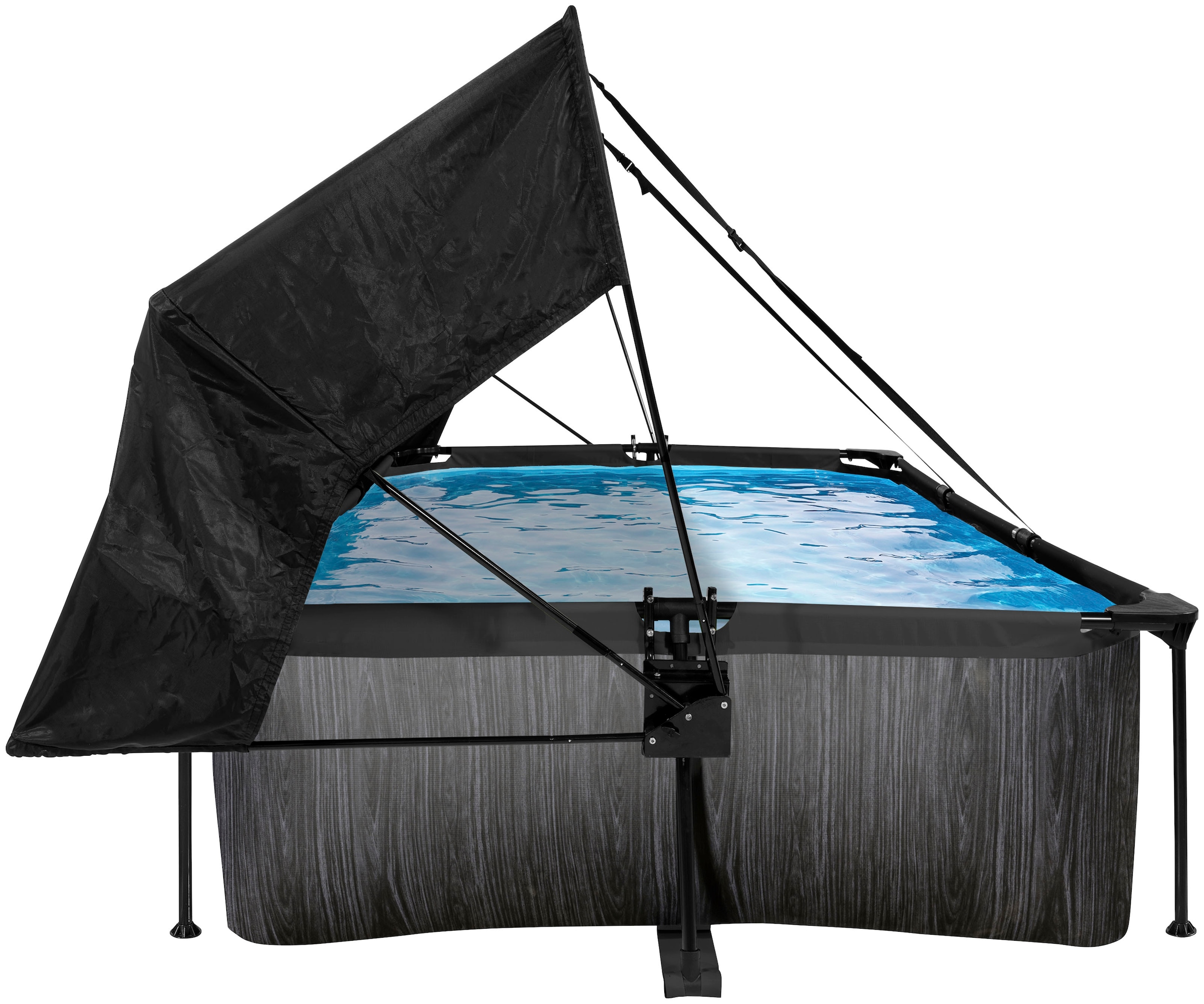 EXIT Framepool »Black Wood Pool 220x150x65cm«, mit Filterpumpe und Sonnensegel - schwarz