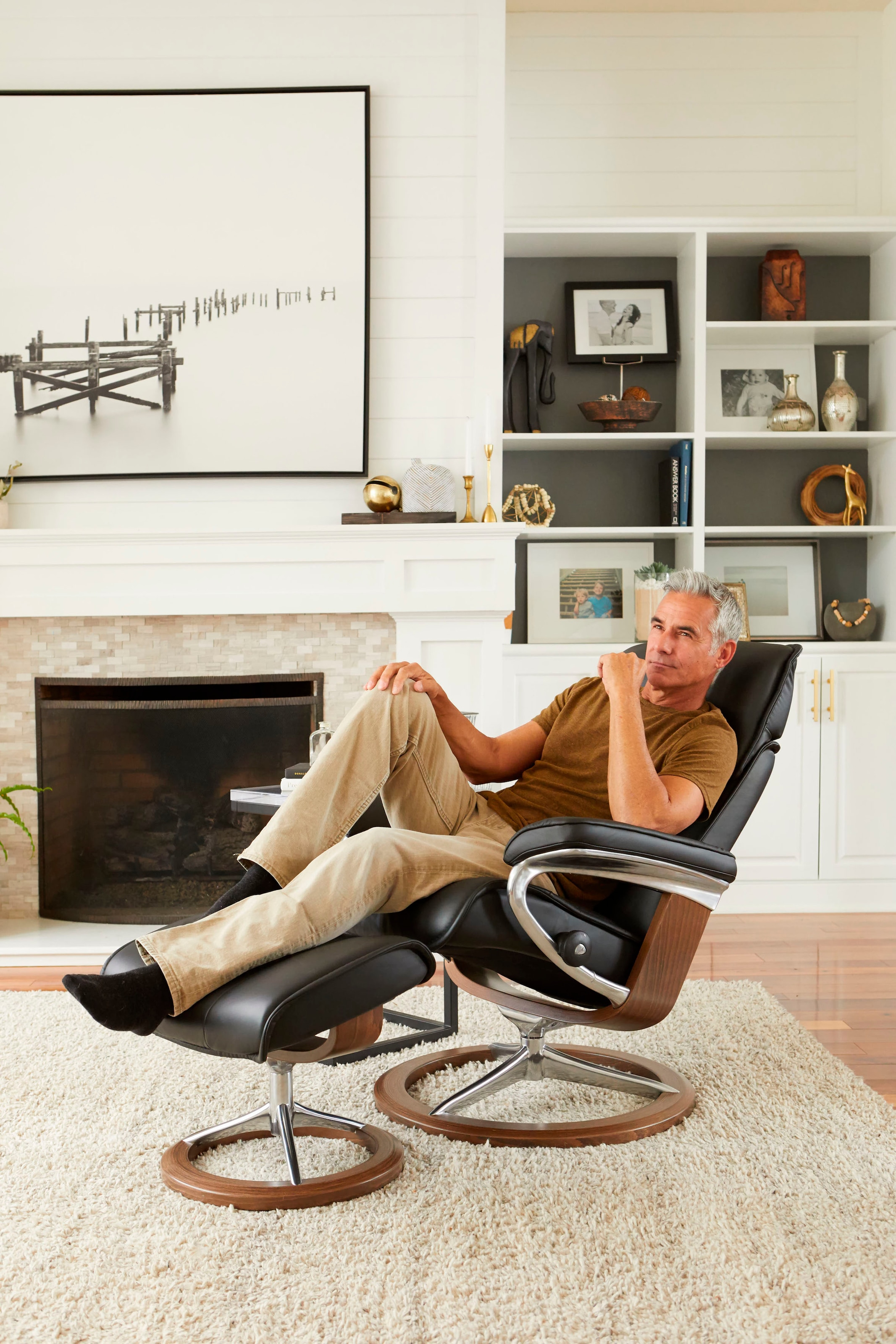 Stressless® Relaxsessel »Admiral«, (Set, Relaxsessel inkl. Hocker), mit Signature Base, Größe M & L, Gestell Braun