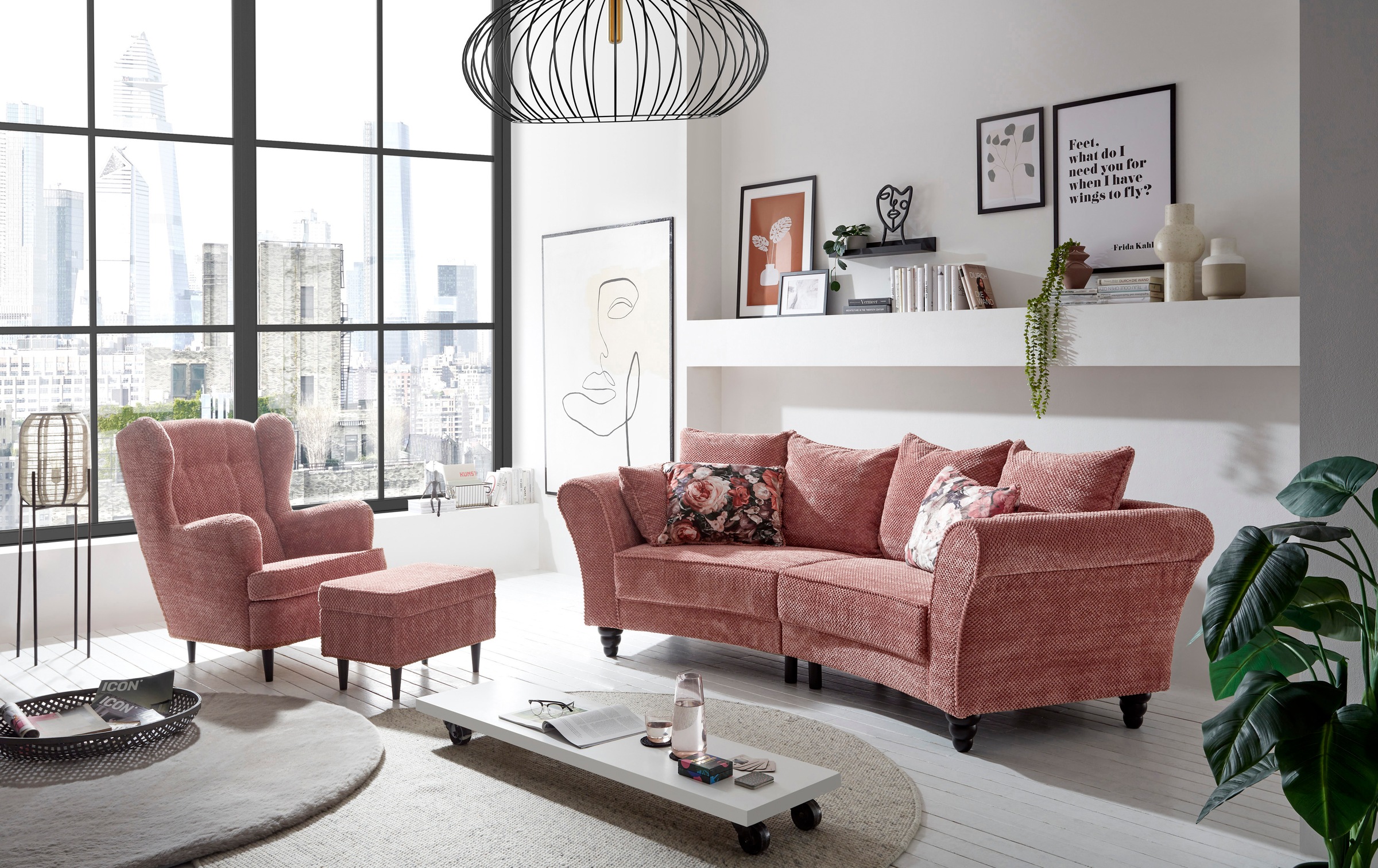 ED EXCITING DESIGN 3-Sitzer »Corinna«, Sofa mit 8 Kissen, gebogener Rücken