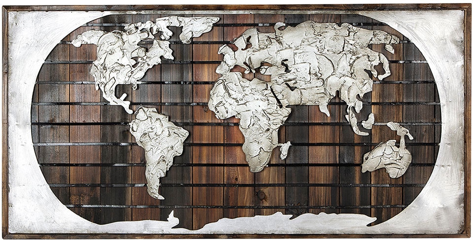 GILDE GALLERY Metallbild »Bild - Kunstobjekt Erde auf Holz«, Weltkarte, (1  St.), handgefertigt, aus Metall, dekorativ im Wohnzimmer & Schlafzimmer  bestellen | BAUR