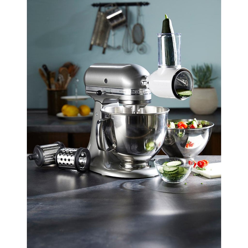 KitchenAid Küchenmaschine »5KSM175PSECU+5KSMVSA CONTOUR SILVER«, mit Gratis Gemüseschneider und 3 Trommeln (Wert ca. 129,- UVP)