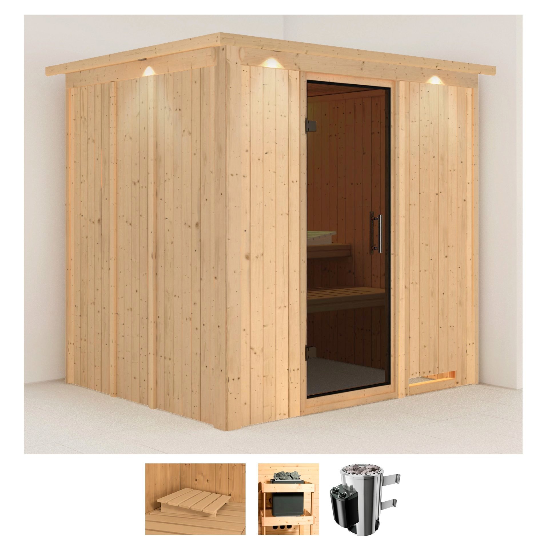KARIBU Sauna "Dima", Saunaofen, integrierte Steuerung, 3,6 kW, beige, Saunen, Ofen 3,6 kW intgr. Strg