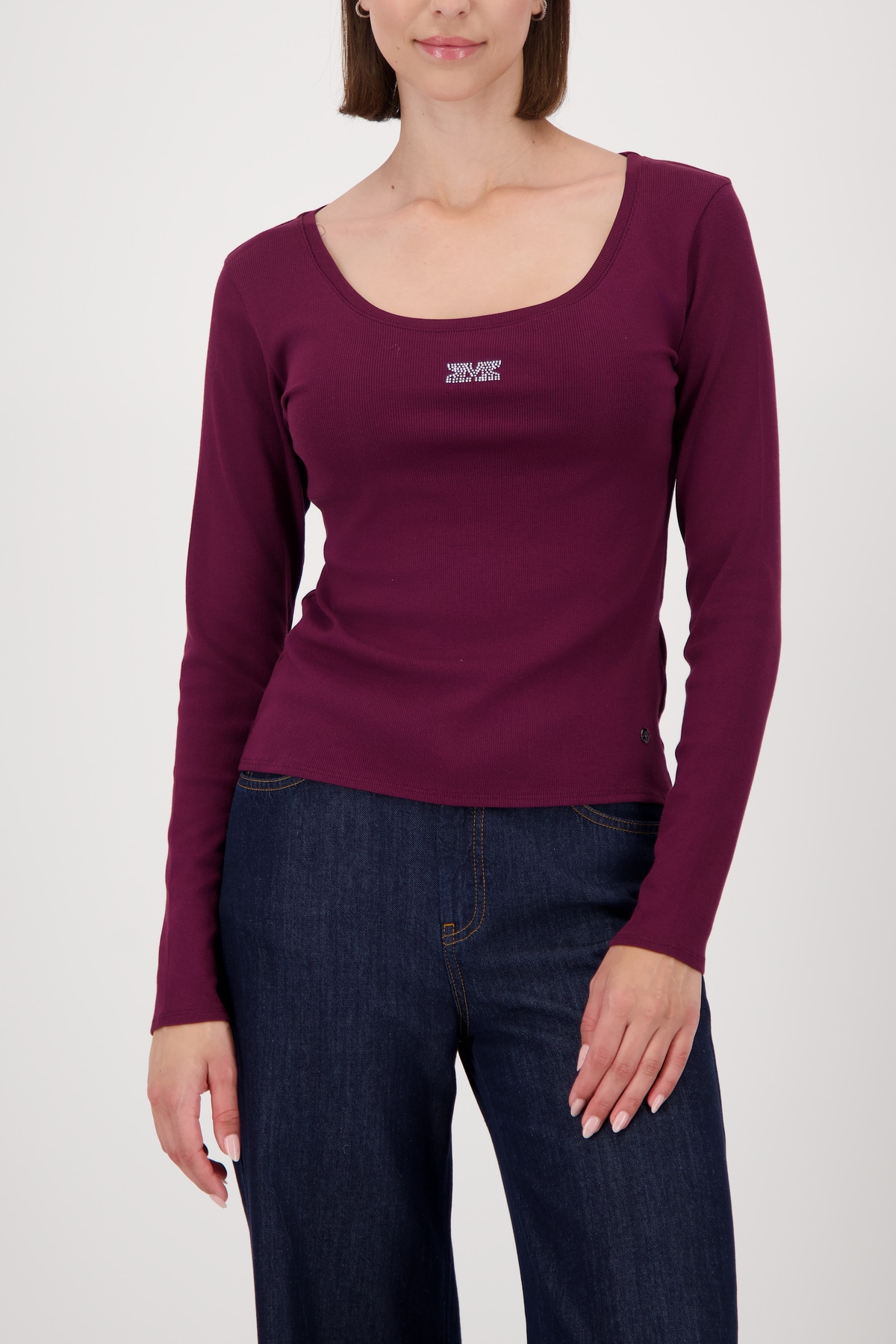 Monari Langarmshirt "Shirt Rippe Schmuck", Mit weitem Rundhalsausschnitt günstig online kaufen