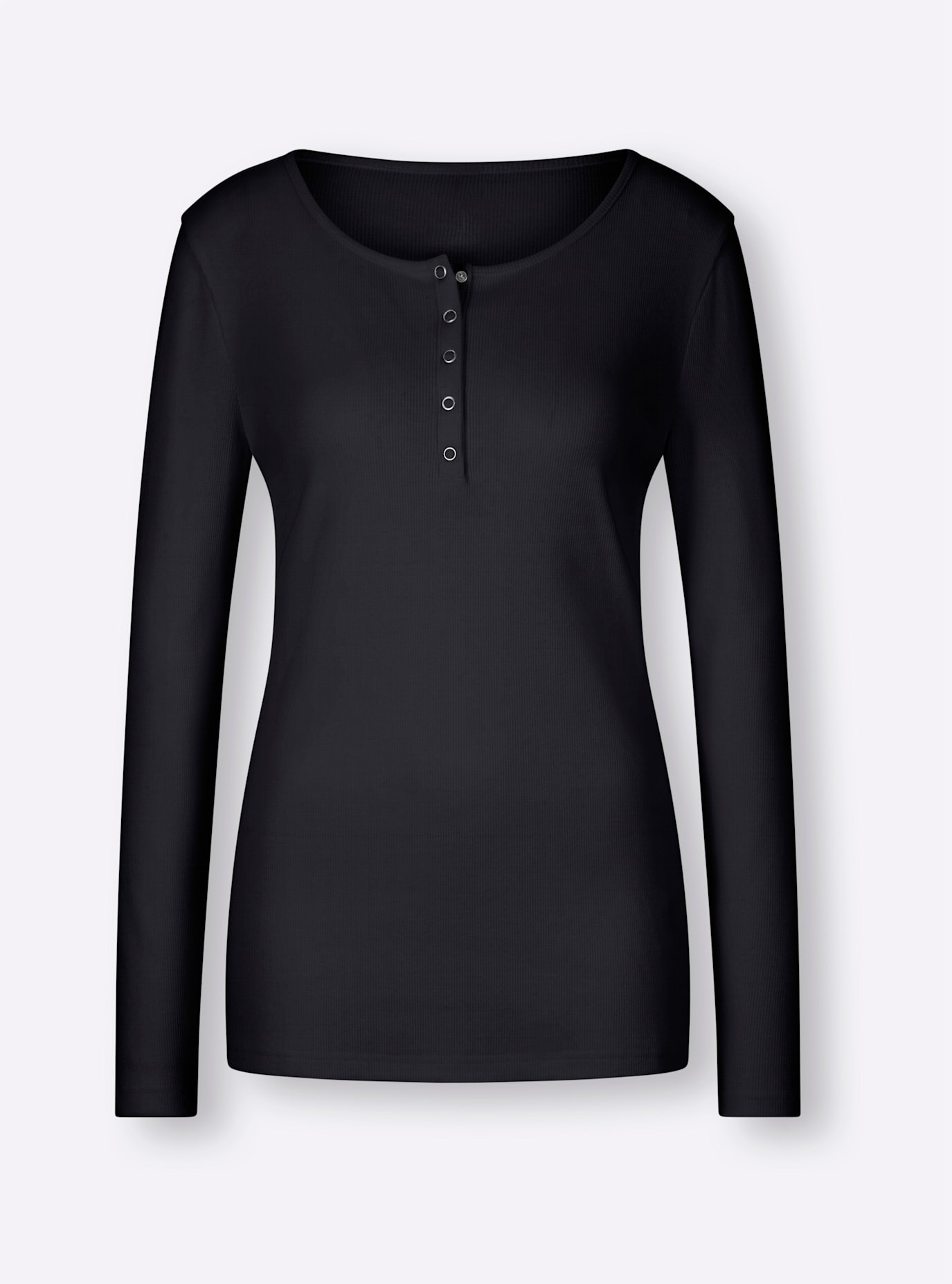 Langarmshirt HEINE "Shirt", Damen, Gr. 44, schwarz, 95% Baumwolle, 5% Elasthan, unifarben, Rundhals, Shirts Langarmshirt 2