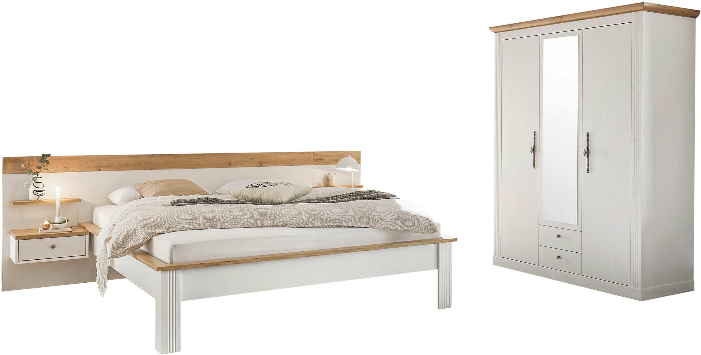 Home affaire Schlafzimmer-Set »Westminster«, beinhaltet 1 Bett, Kleiderschrank 3-türig und 2 Wandpaneele