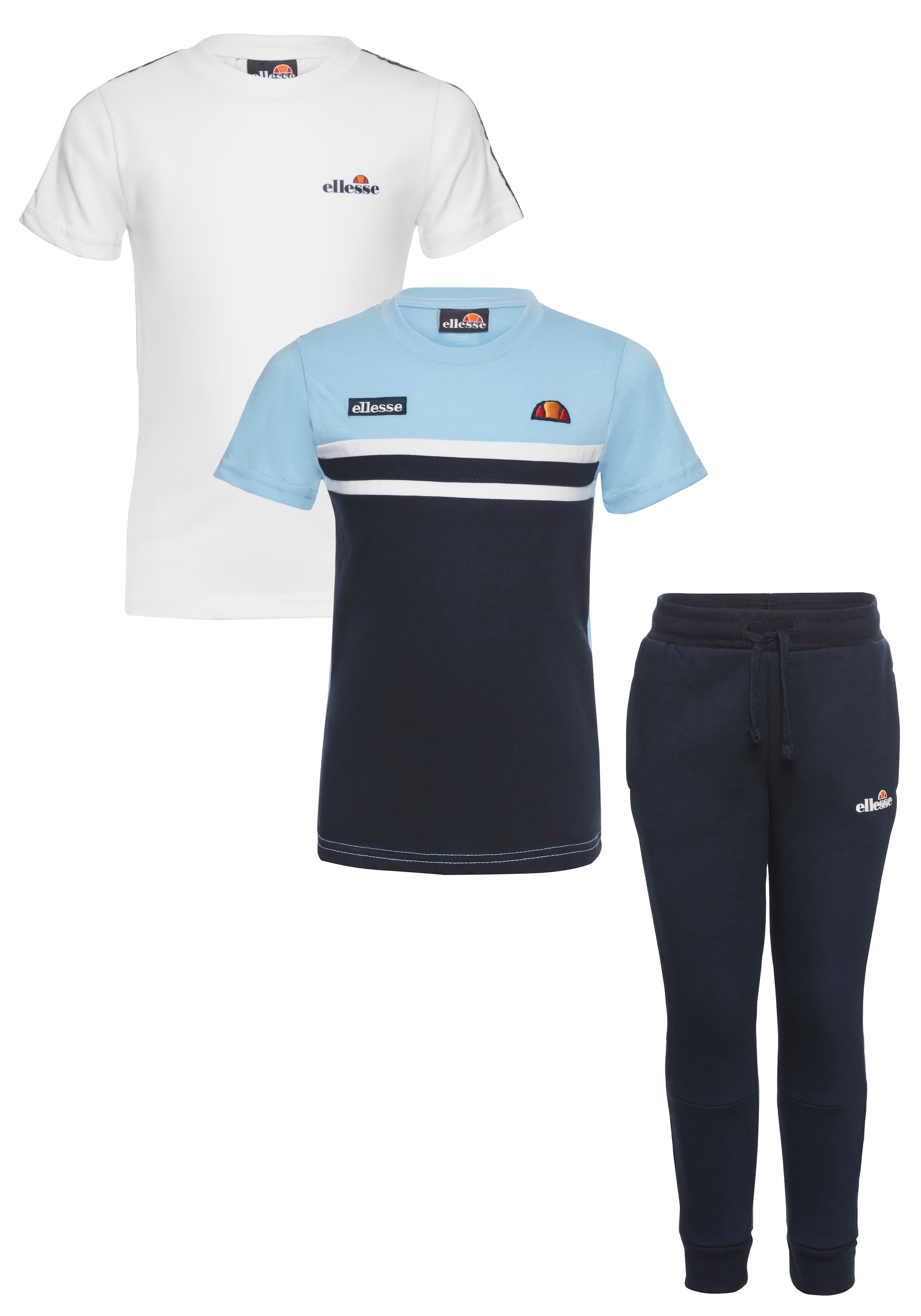 Ellesse Shirt & Hose Set, 3 Stk. 3-teiliges Set, unifarben mit Farbeinsatz, aus Baumwolle, pflegeleicht