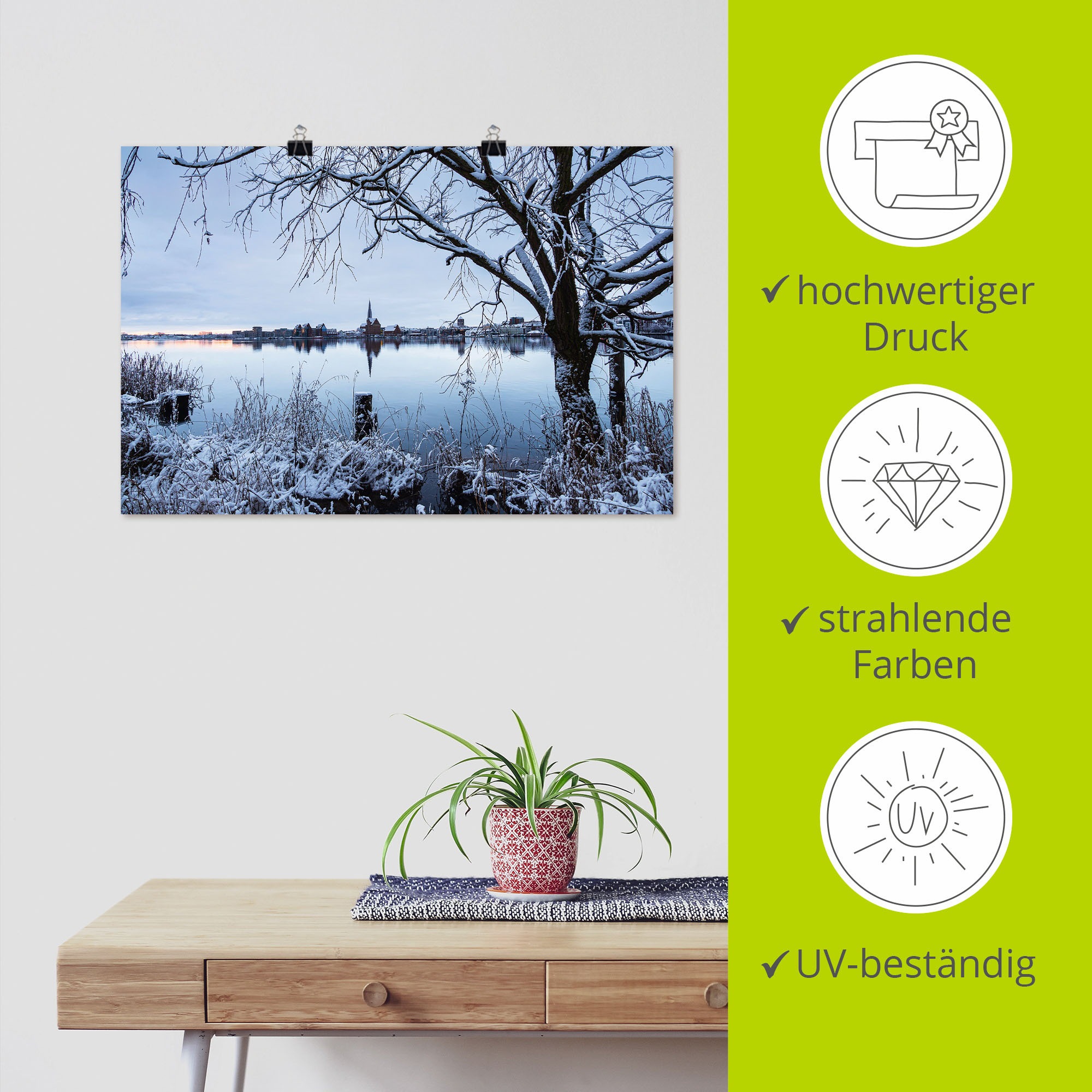 Artland Wandbild »Warnow Hansestadt Rostock im Winter«, Rostock, (1 St.), als Alubild, Leinwandbild, Wandaufkleber oder Poster in versch. Größen