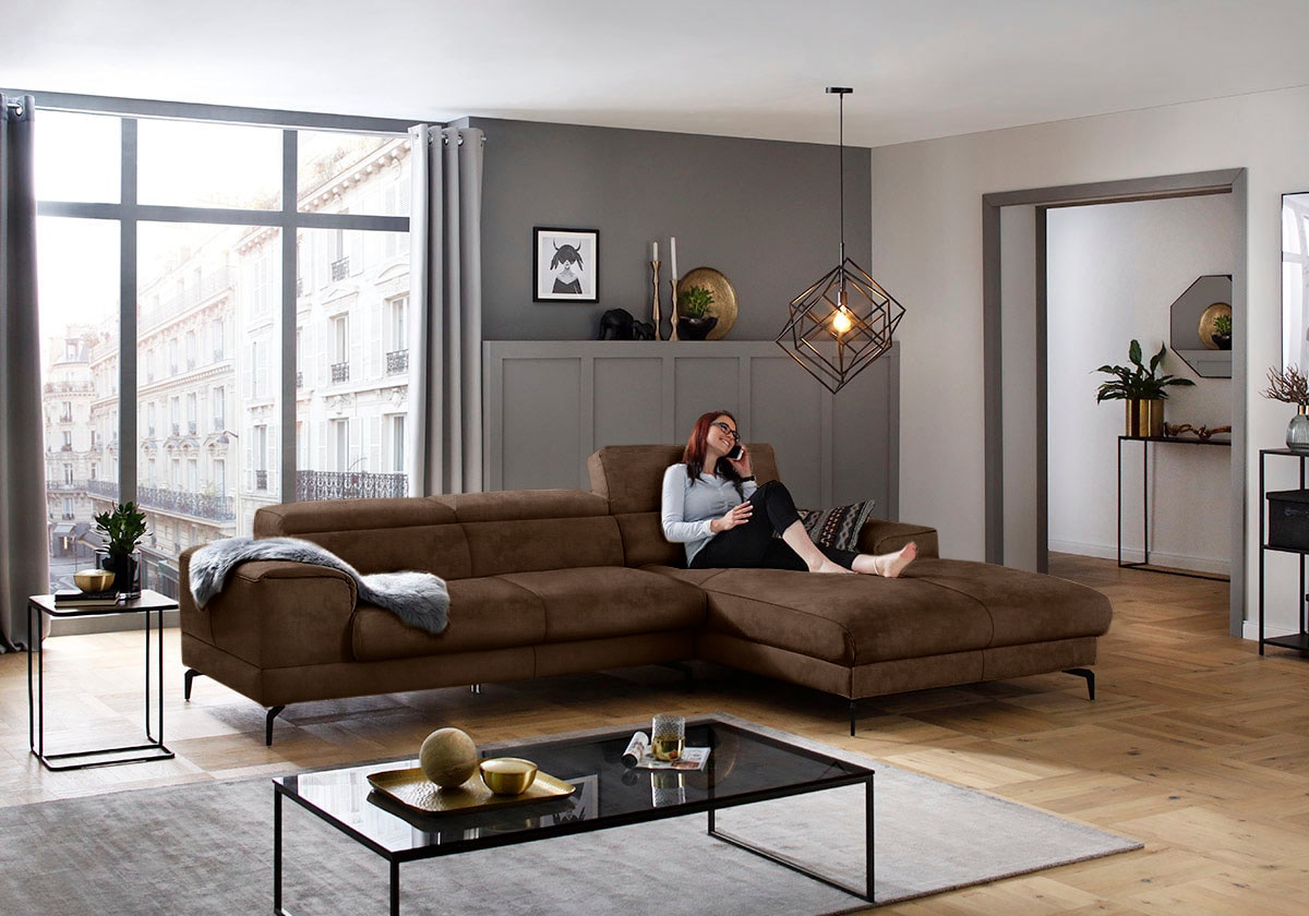 W.SCHILLIG Ecksofa »piedroo, Designsofa mit tollem Sitzkomfort, L-Form«, Kopfteilverstellung, wahlweise mit Sitztiefenverstellung, Breite 303cm