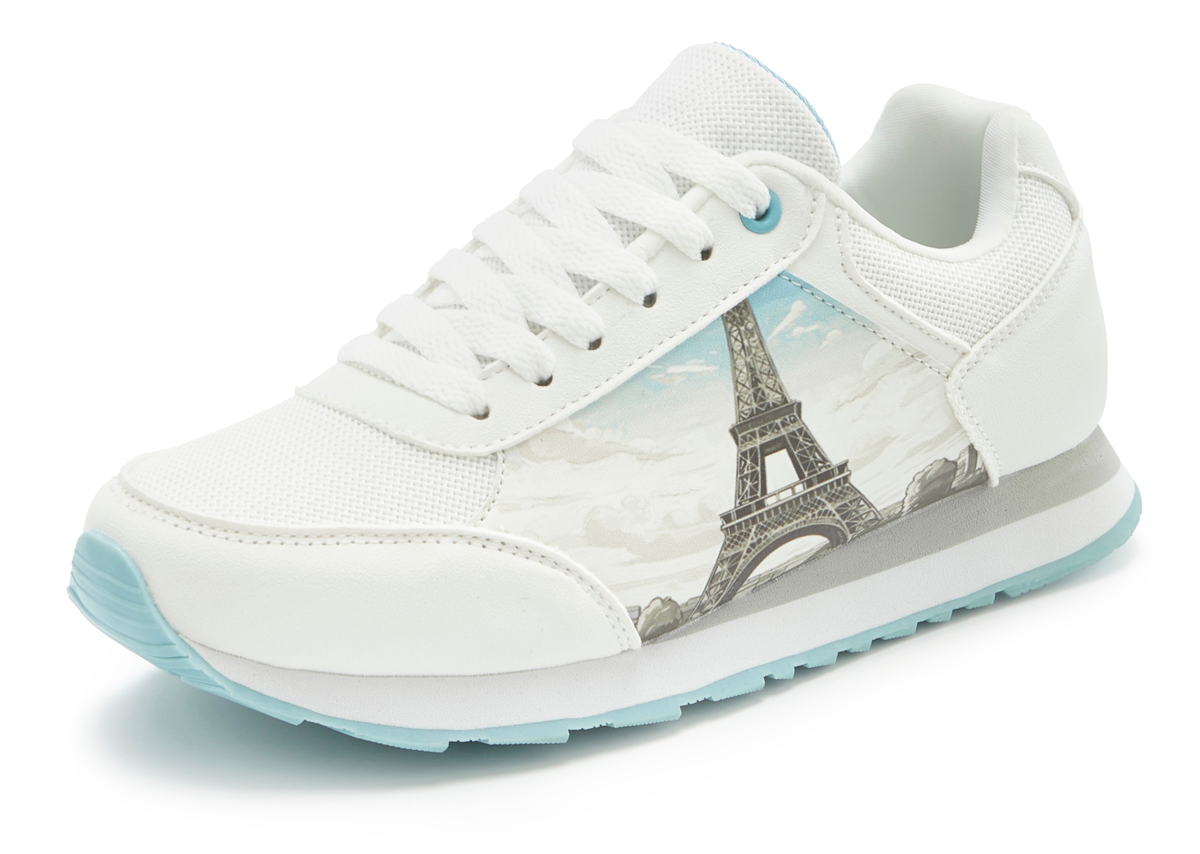 LASCANA Sneaker »Freizeitschuh, Schnürhalbschuh,«  NEU mit raffiniertem Städte-Druck und herausnehmbarer Innensohle