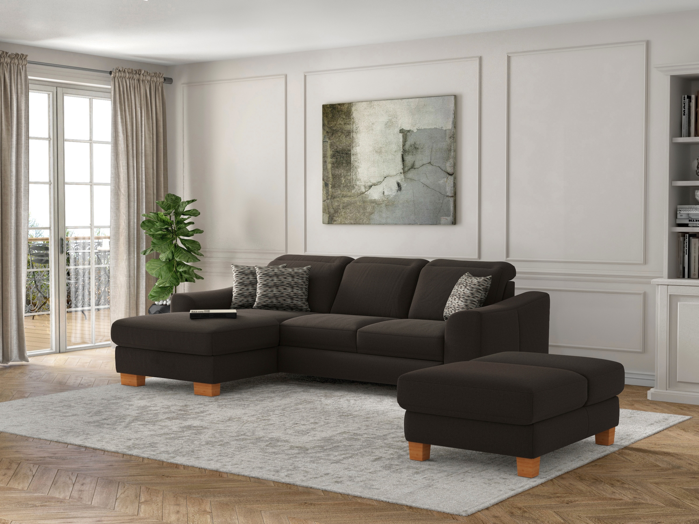 sit&more Polsterhocker »Dundee«, mit Klappfunktion, Federkern und hochwertigen Massivholzfüßen