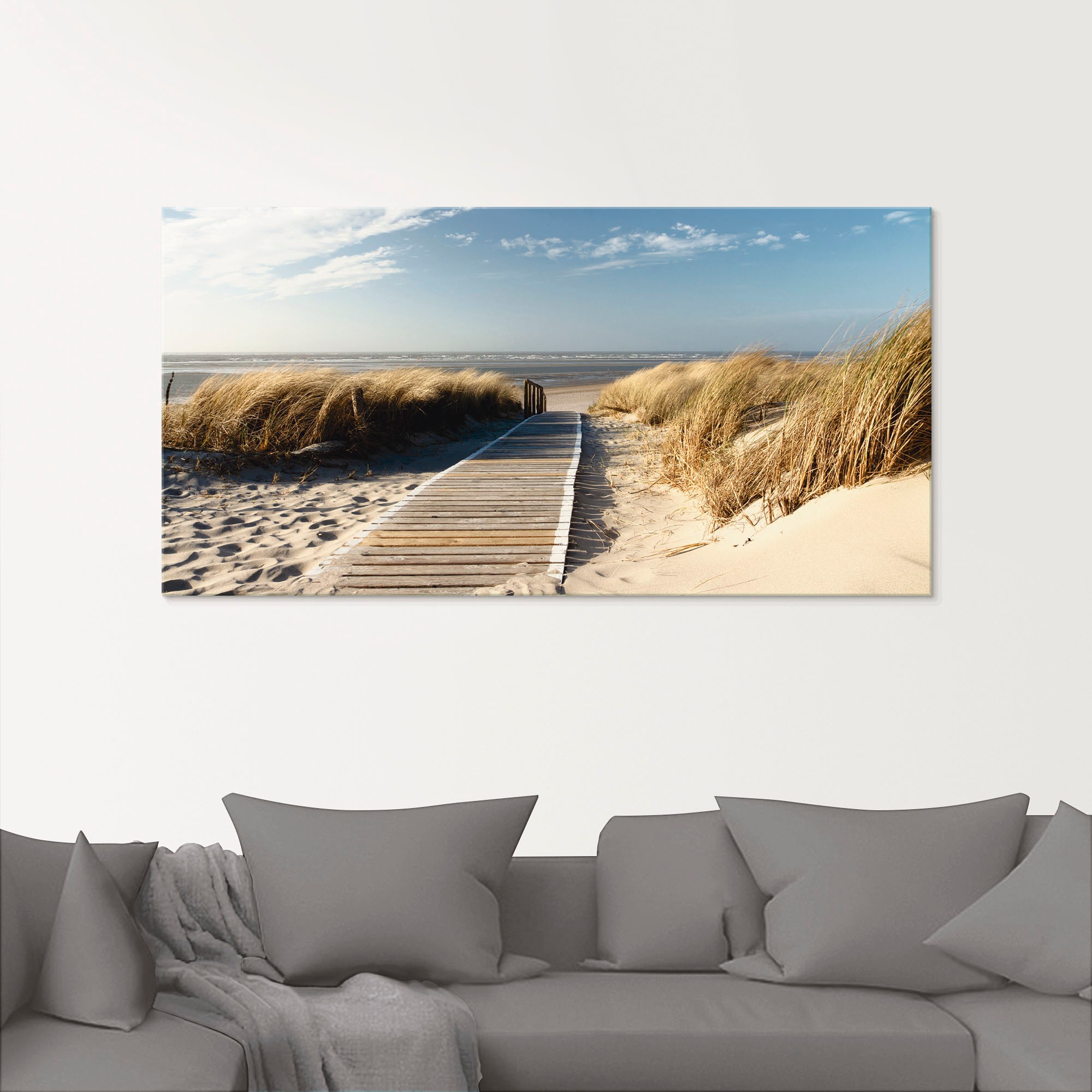 Artland Glasbild »Nordseestrand auf Langeoog - Steg«, Strand, (1 St.), in verschiedenen Größen