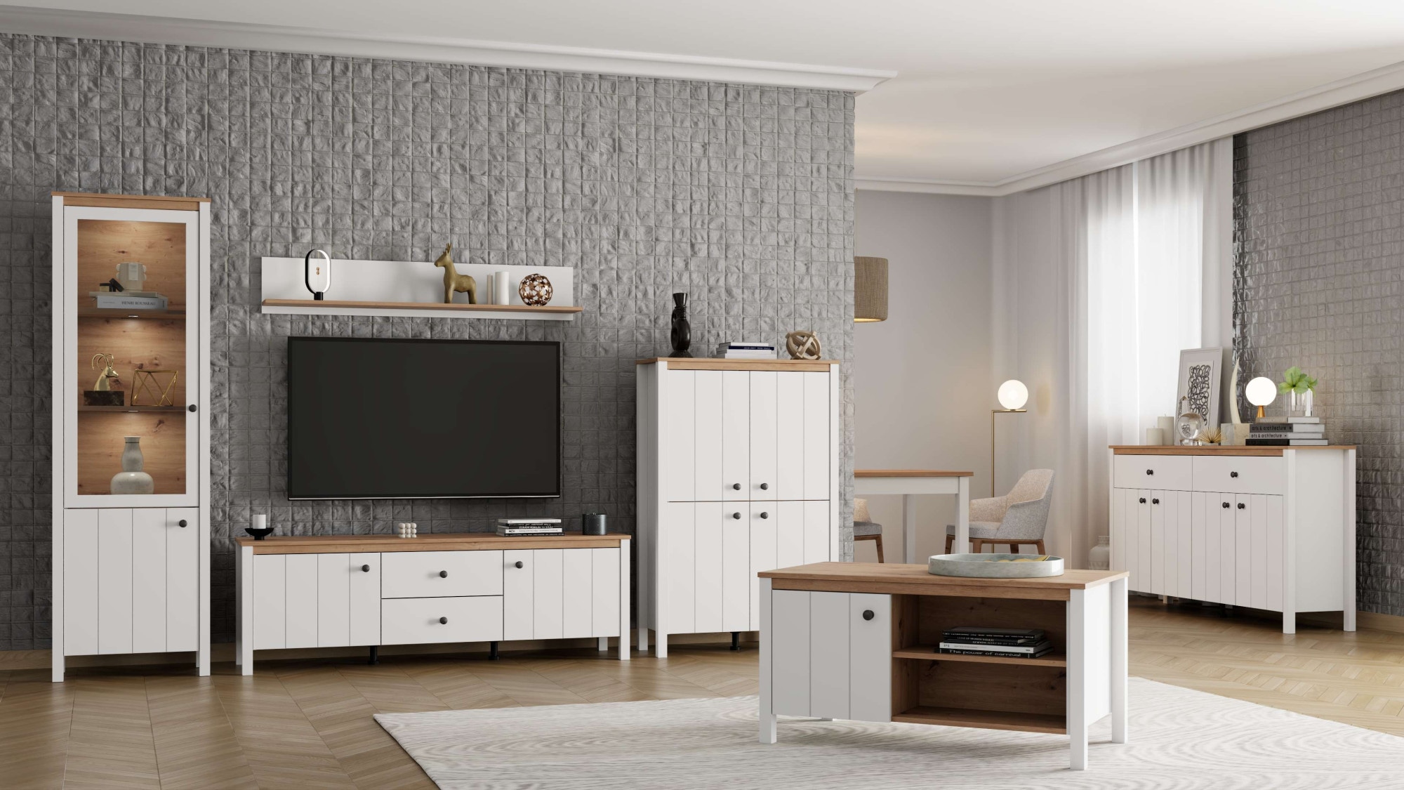 Home affaire Lowboard »BEDFORD, TV-Board, TV-Kommode, TV-Schrank, TV-Unterschrank, TV-Möbel« MDF-Profil 2D ummantelt, Hotstamping
