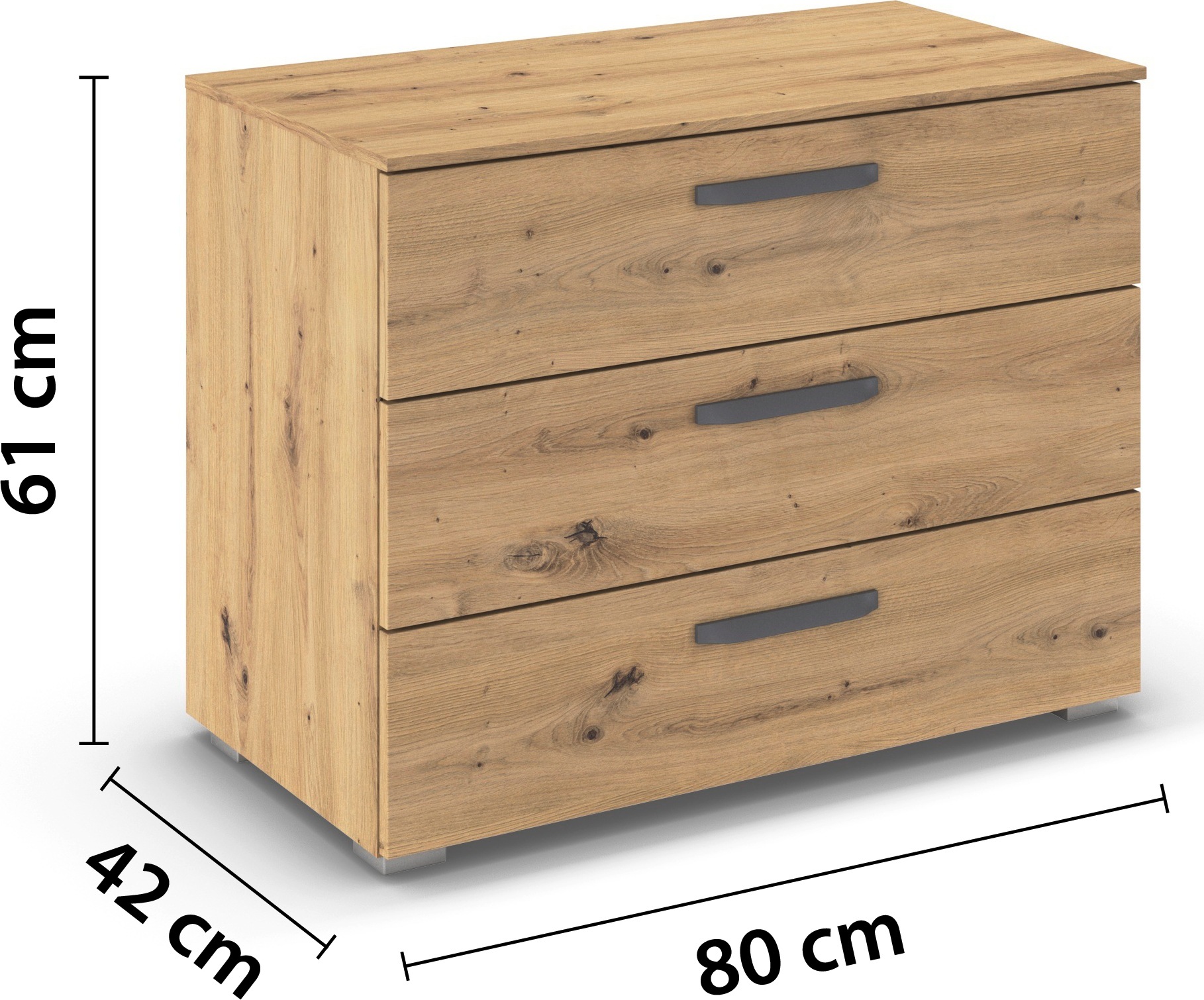 rauch Schubkastenkommode »Sideboard Schubladenkommode OTELI mit Dekor- und Hochglanzfront« Breite 80 cm inkl. Soft-Close-Funktion,  mit 3 geräumigen Schubladen für viel Stauraum MADE IN GERMANY