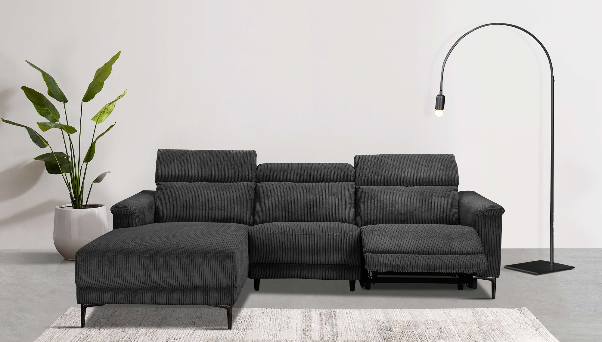 Places of Style Ecksofa »Lund in Cord, L-Form, 261 cm, mit manueller«, o. elektrischer Relaxfunktion, USB, Kopfteilverstellung