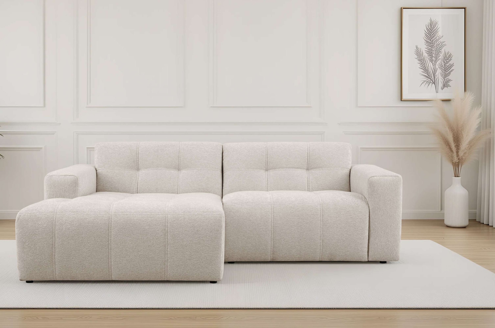 OTTO home Ecksofa "Tapley" Breite 221 cm,Boucle, Struktur fein, mit Knopfsteppung, bodentief
