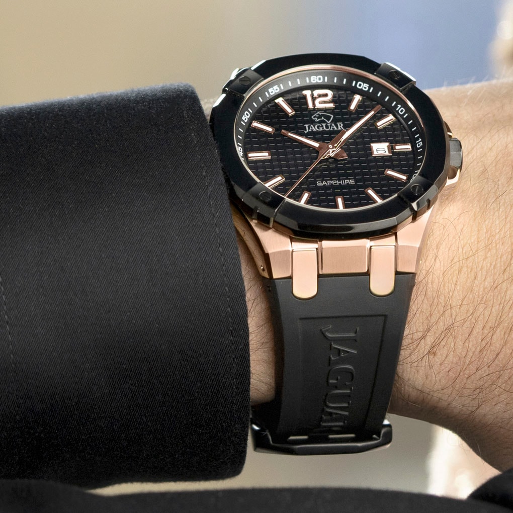 Jaguar Quarzuhr »Diplomatic«, Armbanduhr, Herrenuhr, Swiss Made, analog, Tag, Kautschukarmband
