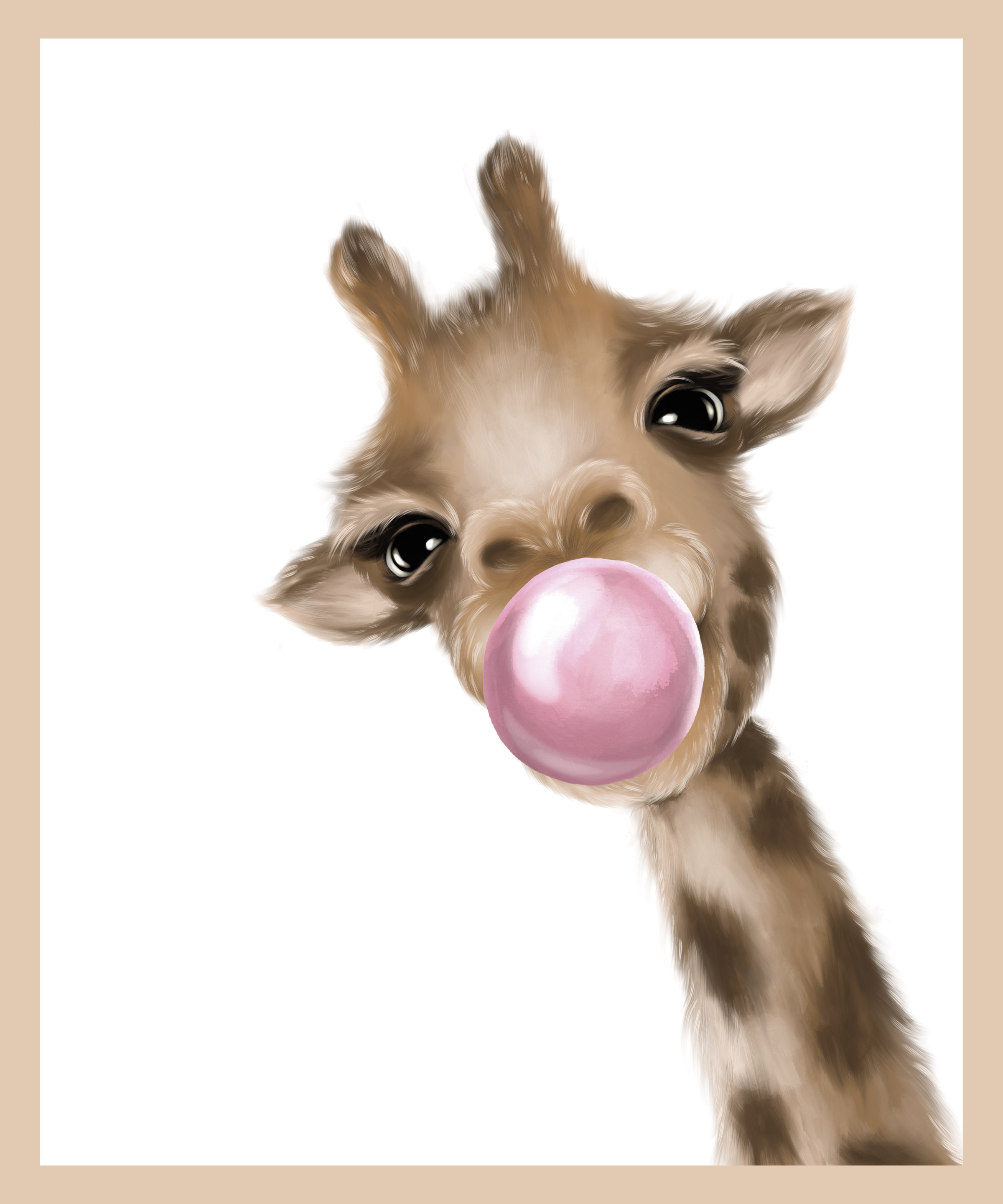 Lüttenhütt Bild mit Rahmen "oder Poster, Giraffe mit Kaugummi in Rosa", Fan günstig online kaufen