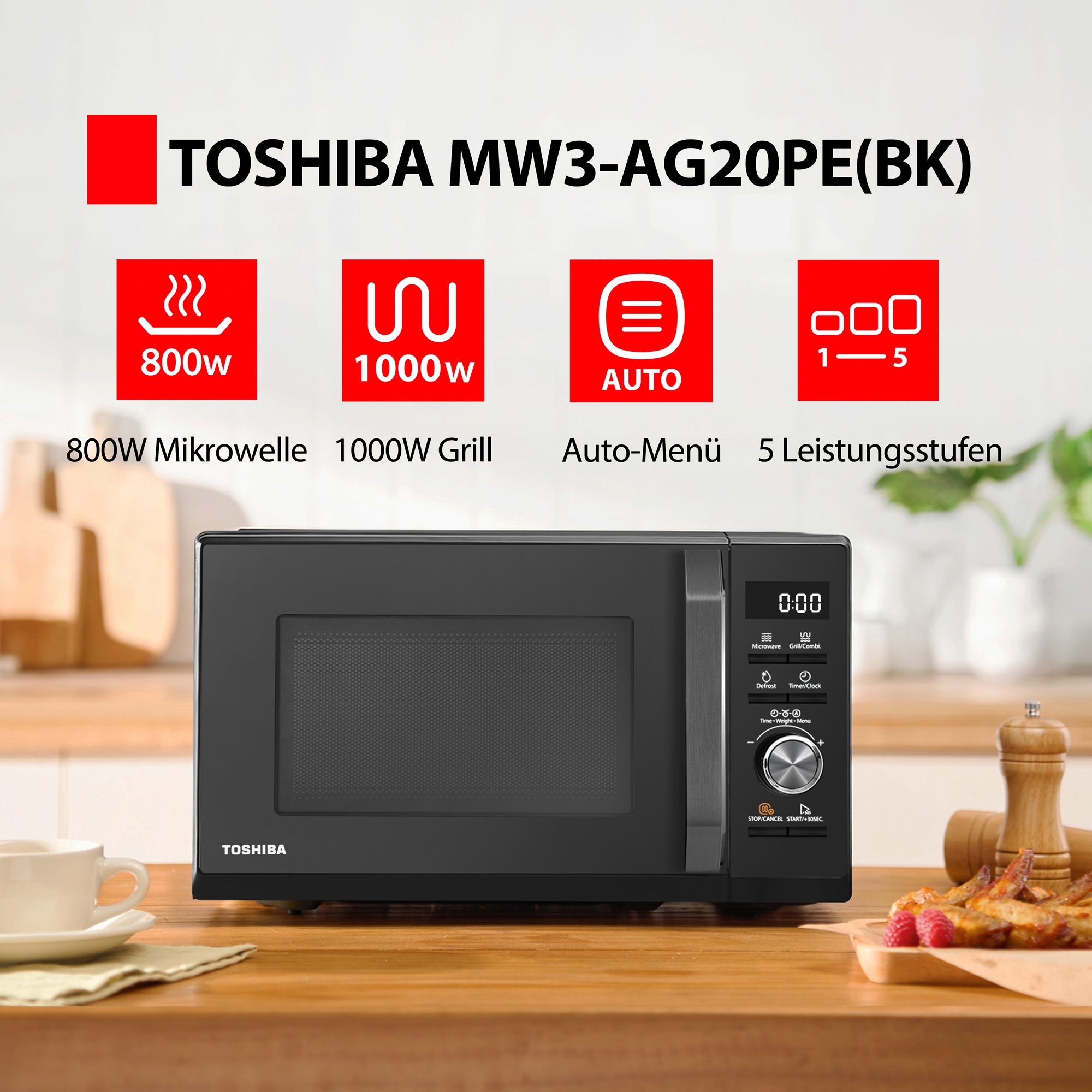 Toshiba Mikrowelle »MW3-AG20PE(BK)«, Mikrowelle-Grill, mit Grill