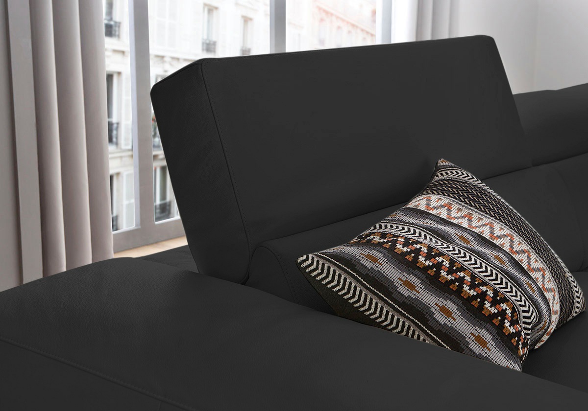 Ecksofa W.SCHILLIG "piedroo, Designsofa mit tollem Sitzkomfort, L-Form", grau (graphit z59), B:303cm H:70cm T:193cm, Longlife Xtra-Leder Z59: Glattleder mit modischer Prägung. Hautstärke 0, 9 - 1, 1 mm, Sofas, Ecksofa, Kopfteilverstellung, wahlweise mit S 6