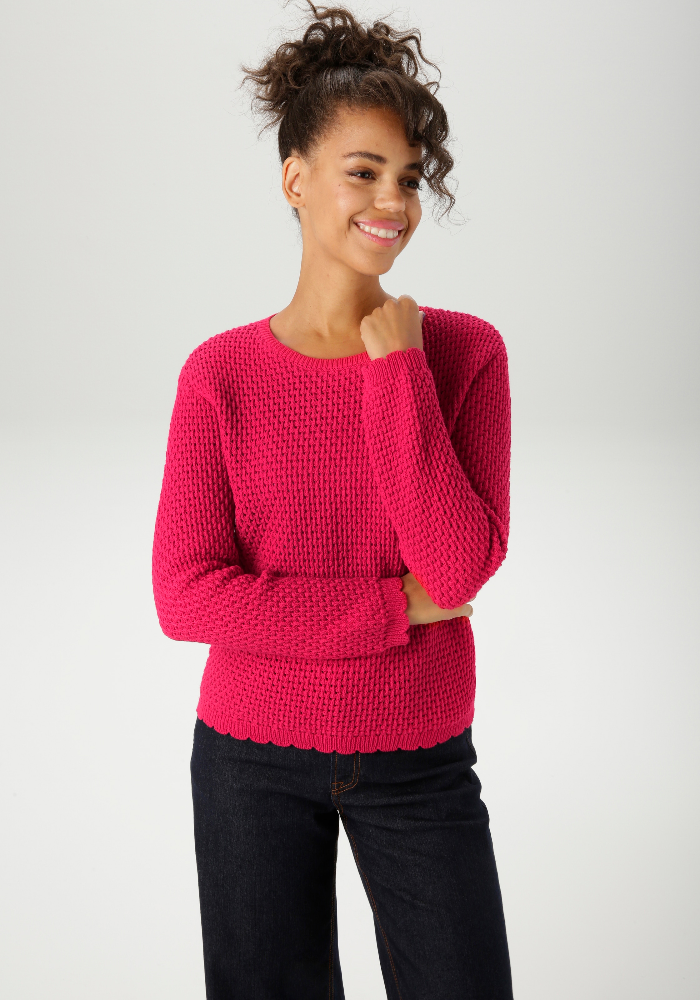 Aniston CASUAL Strickpullover, mit gewellten Bündchen am Saum und den lange günstig online kaufen