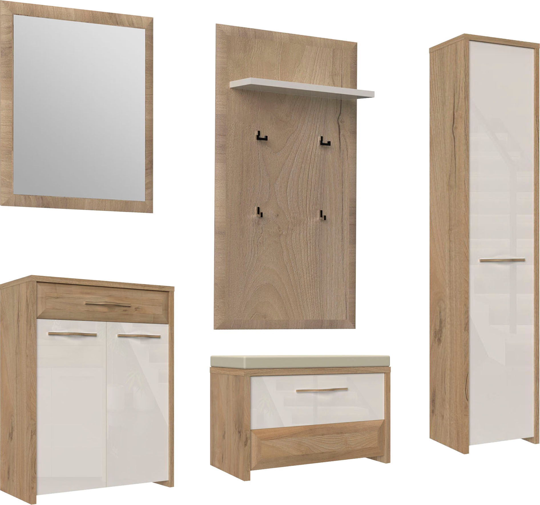 Thumbnail - Home affaire Garderoben-Set "Gala", (Set, 5 St., Garderobenschrank,Schuhschrank,Schuhbank,Garderobenpaneel,Wandspiegel),...