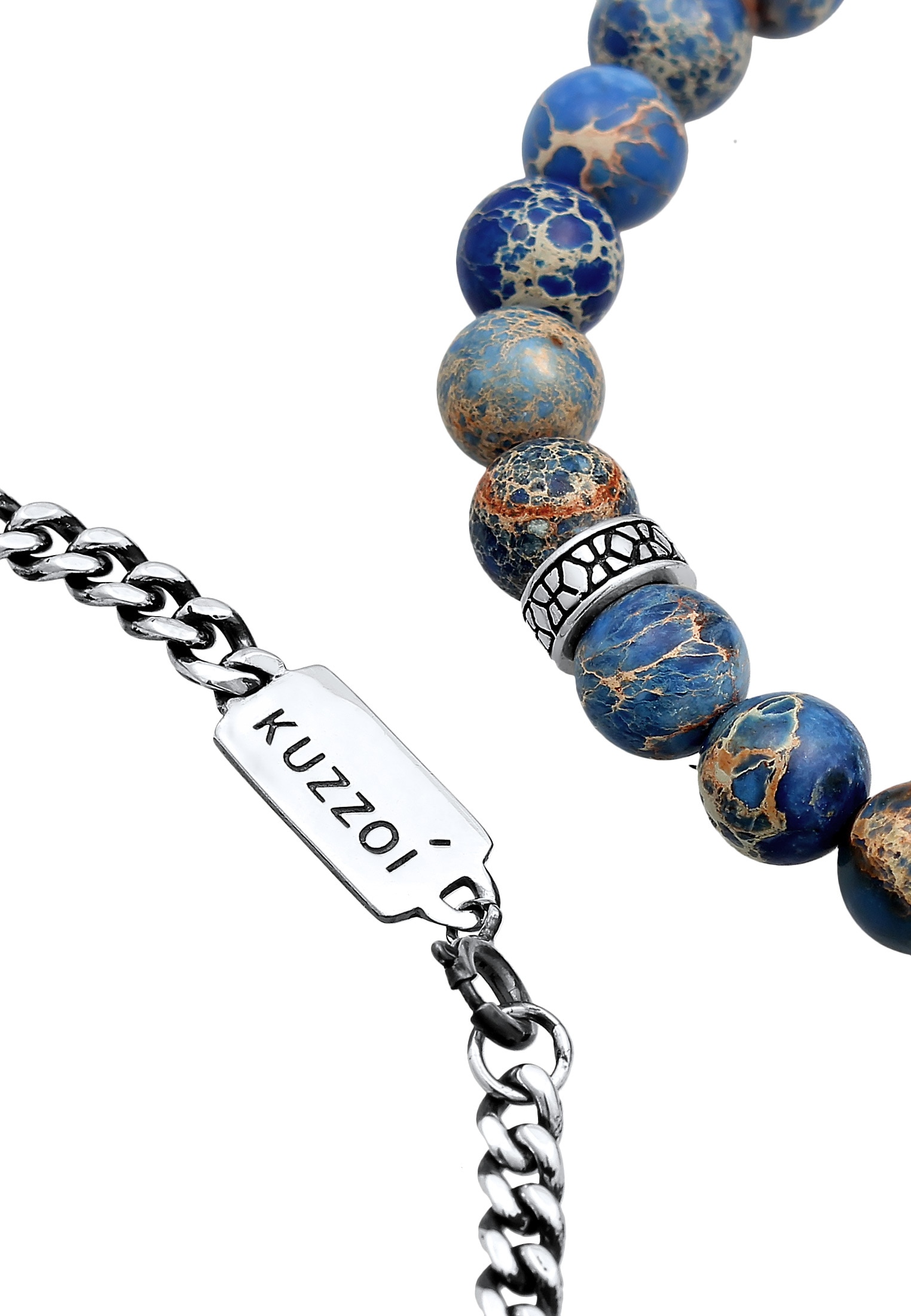 Kuzzoi Armkette »Armband Herren Achat Blau Panzerkette 2er Set 925 Silber«