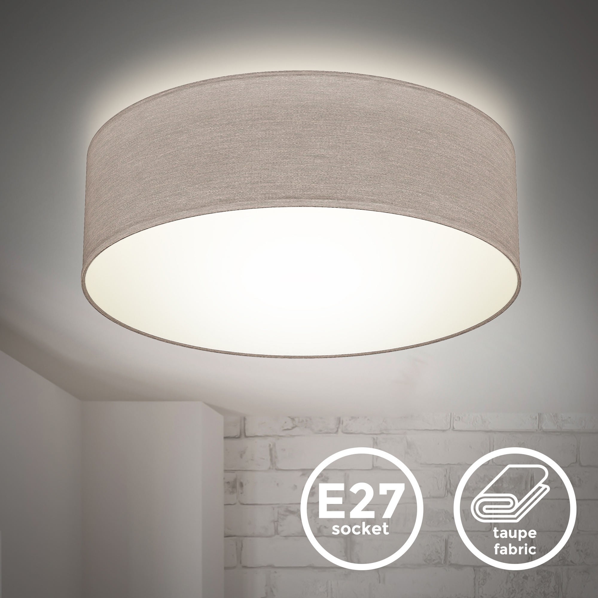 B.K.Licht Deckenleuchte, 1 flammig, Leuchtmittel E27 | ohne Leuchtmittel, Deckenlampe,Textil Lampenschirm, Wohnzimmerlampe, Schlafzimmer, E27