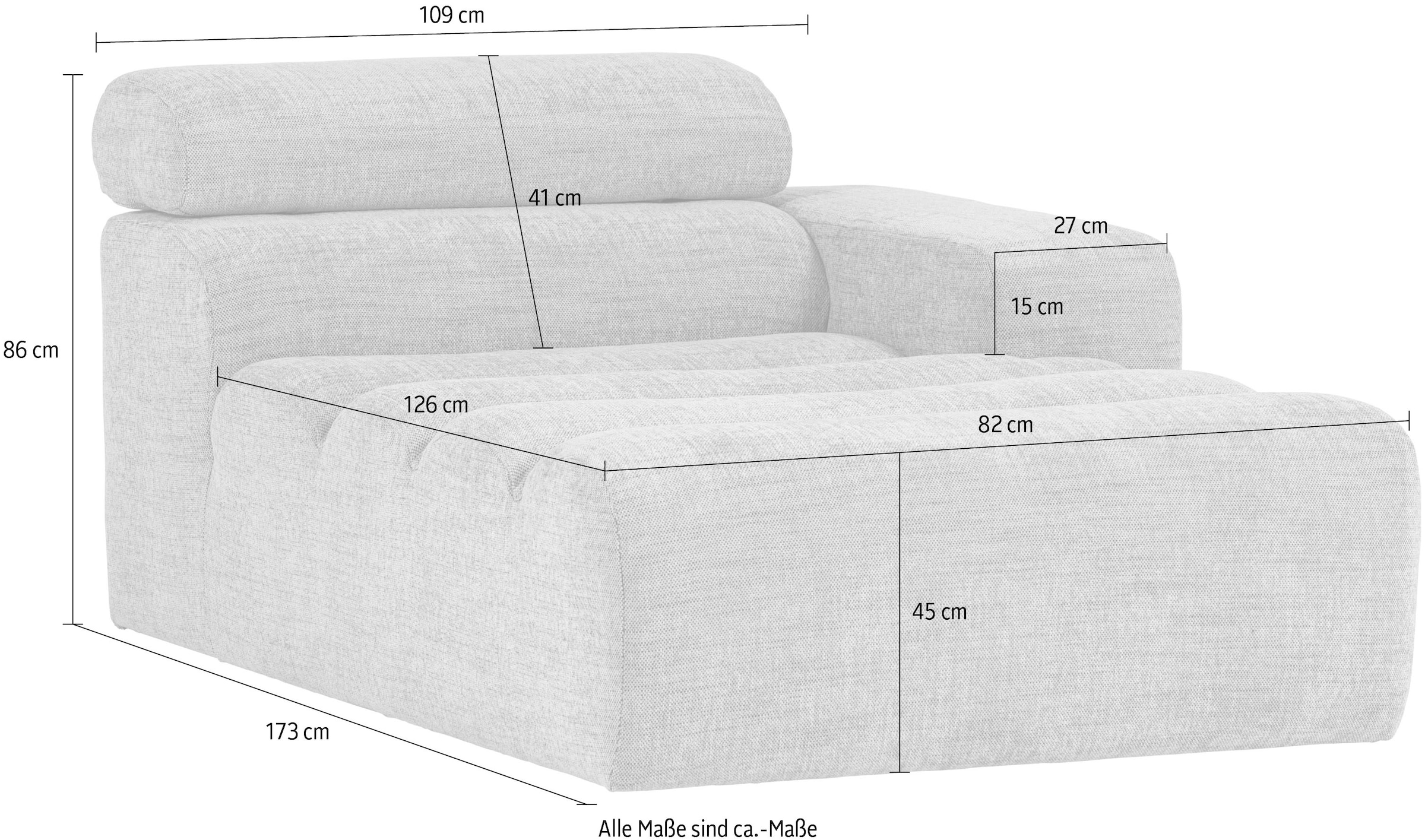 WOOOD Sofaelement »Novi Bezug mit verstellbarer Nackenstütze B 109 x T 173 x H 86 cm« Tragkraft 120 kg, Maximale Verschleißfestigkeit