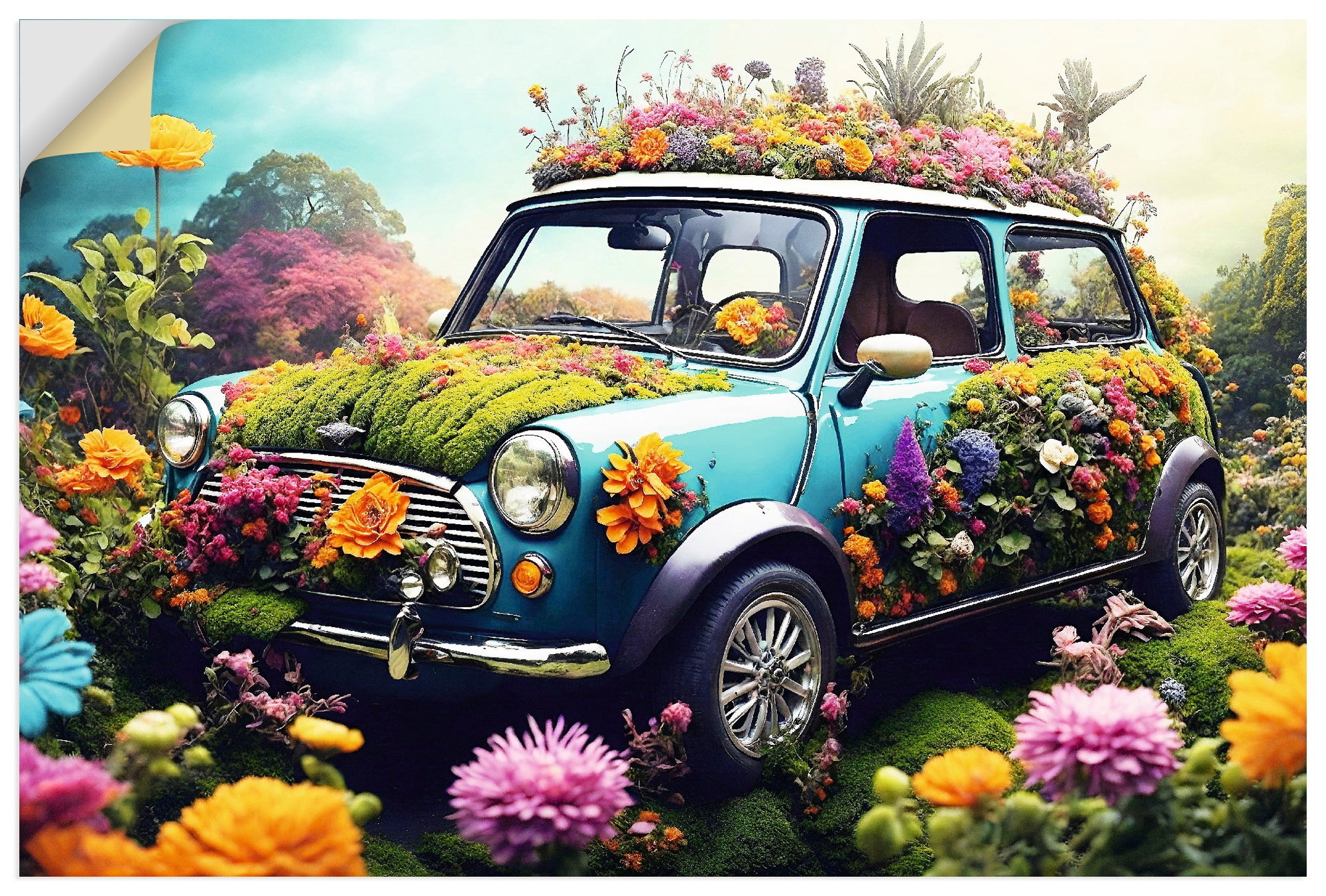 Artland Wandbild "Flowerpower Mini" Auto 1 Stk. tlg. als Alubild, Leinwandbild, Poster, Wandaufkleber in verschied. Größen