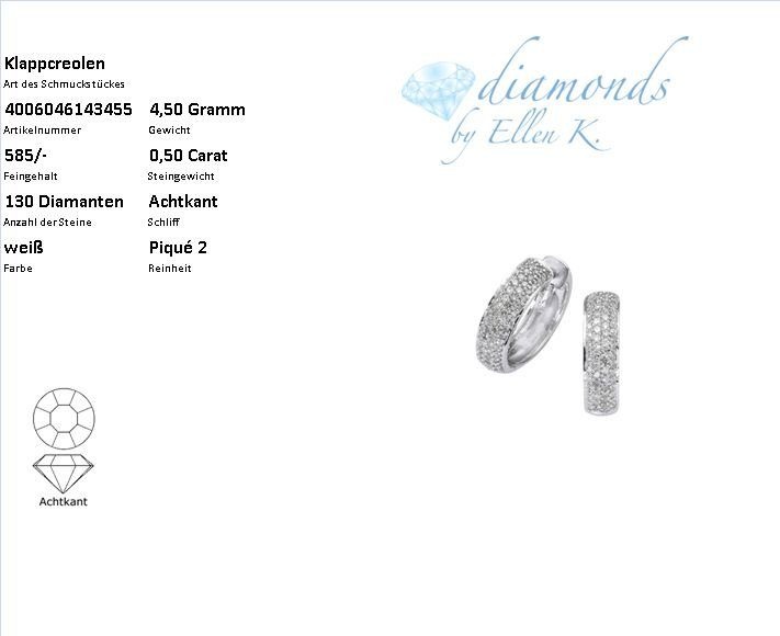 Diamonds by Ellen K. Paar Creolen »585/- Weißgold Diamant 0,50ct.«