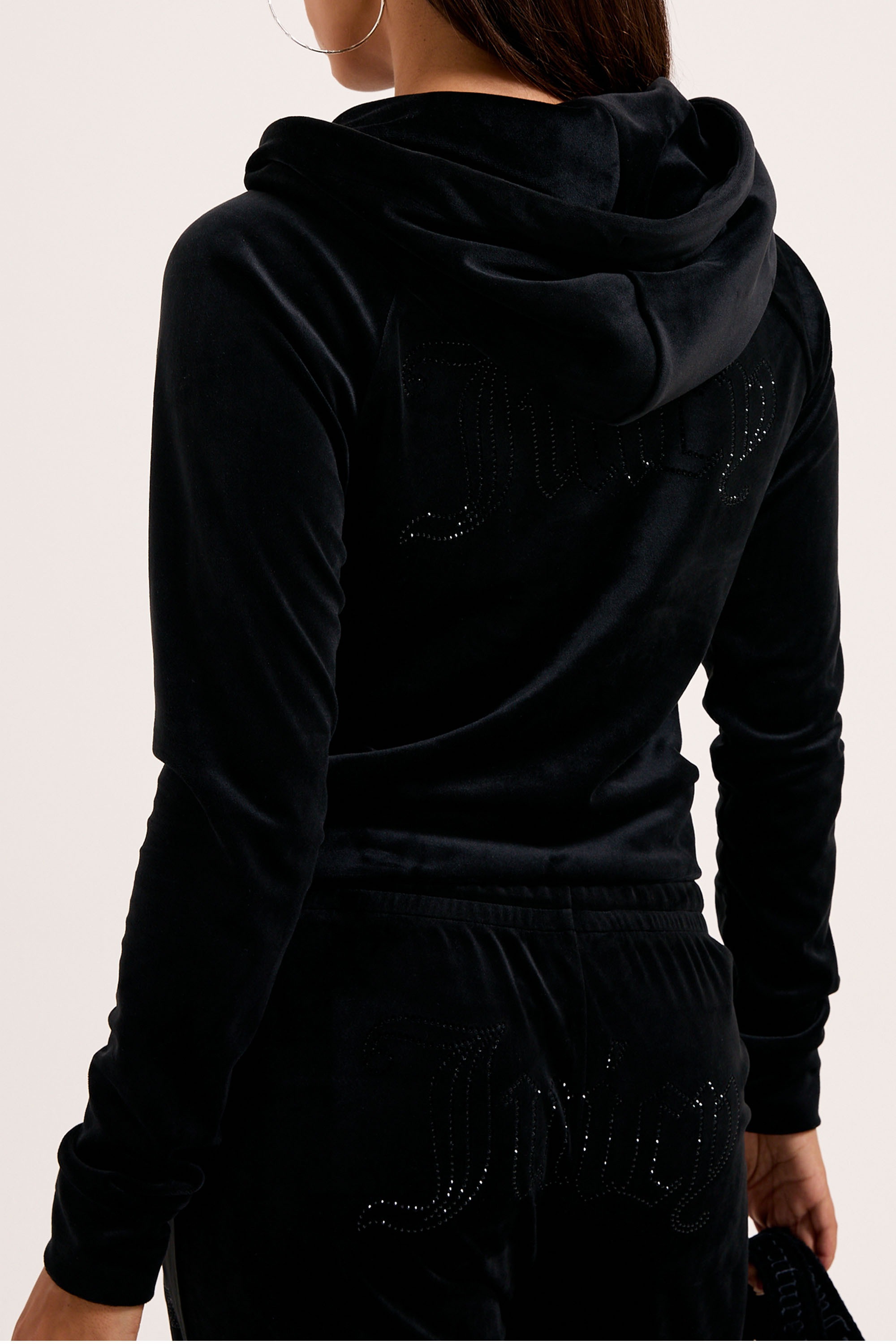 Juicy Couture Kapuzennickijacke »MADISON COL OUT HOODIE. Damen« mit Kapuze Trainingsjacke Damen, Sweatjacke mit Kapuze, Velour, mit Glitzer, Sale