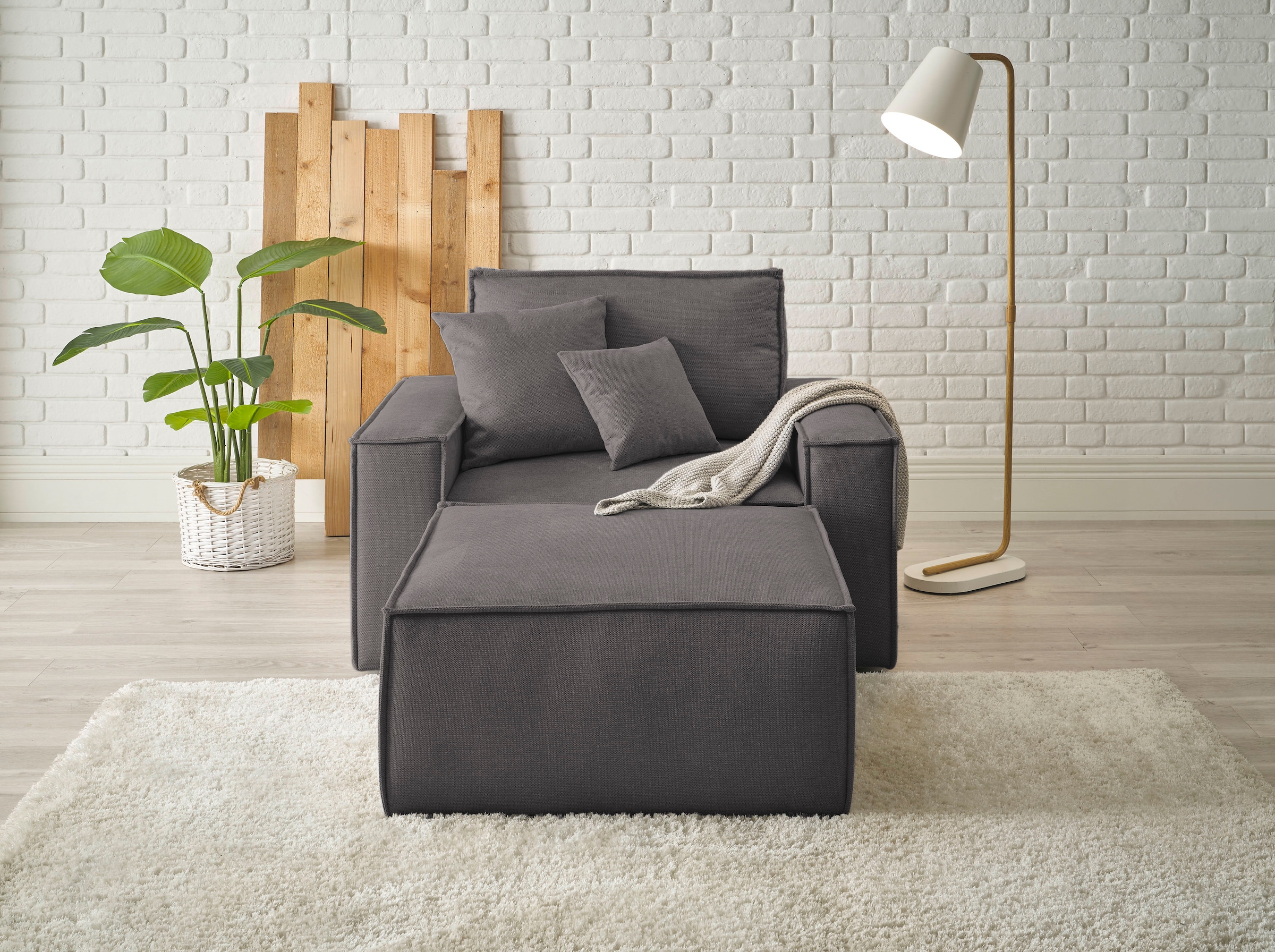 OTTO home Loveseat "FINNLEY Struktur fein, Loveseat & Hocker im Set" 2 Stk. tlg. verfügbar in den Stoffqualitäten Bouclé, Struktur fein und Mega Cord
