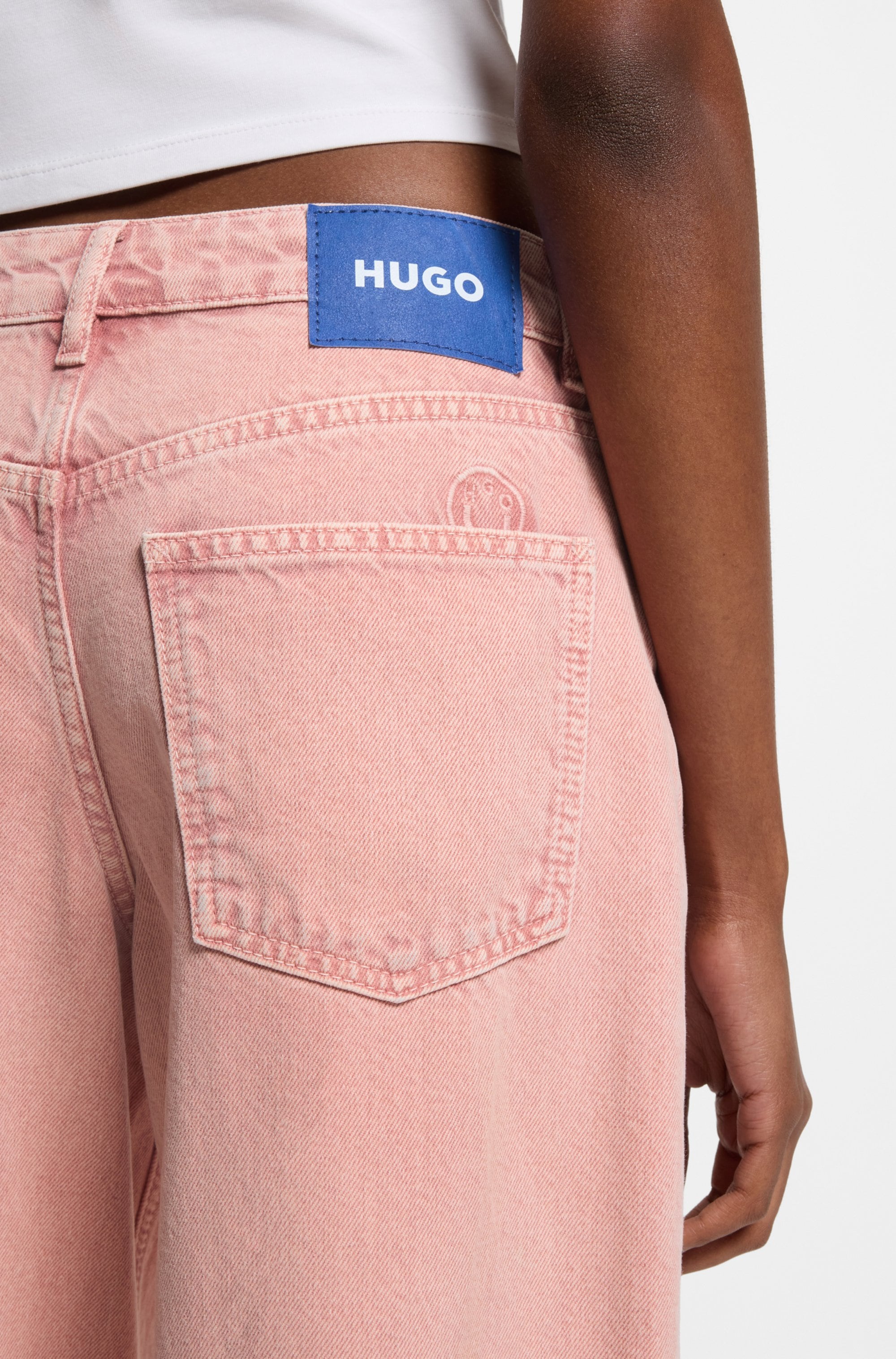 HUGO Loose-fit-Jeans »Gamala« mit ausgefranstem Saum, Baggy-Fit