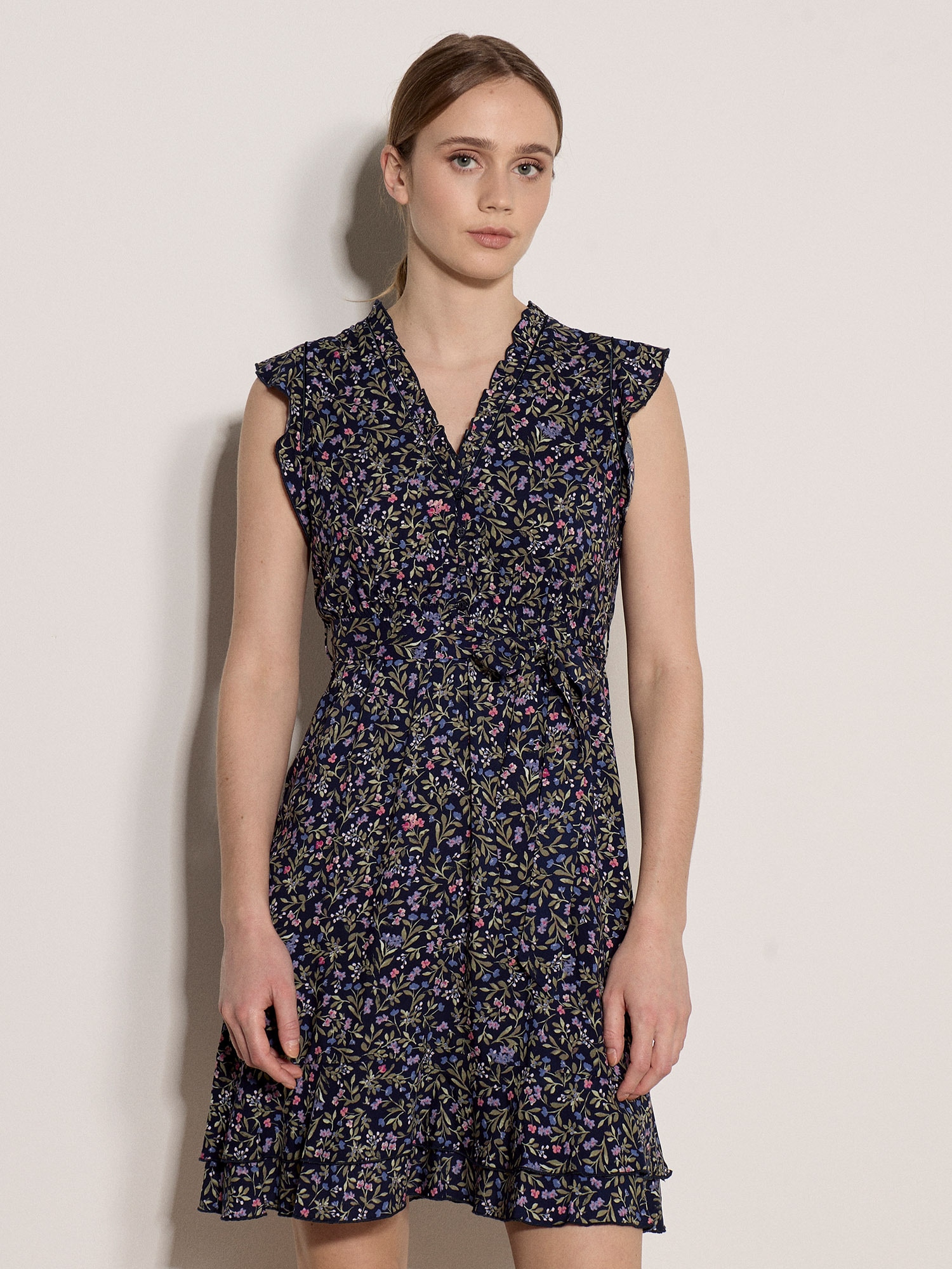 Apricot Druckkleid "Blumenwald-Rüschen-Ditsy-Kleid" Gemustert mit Rüschen
