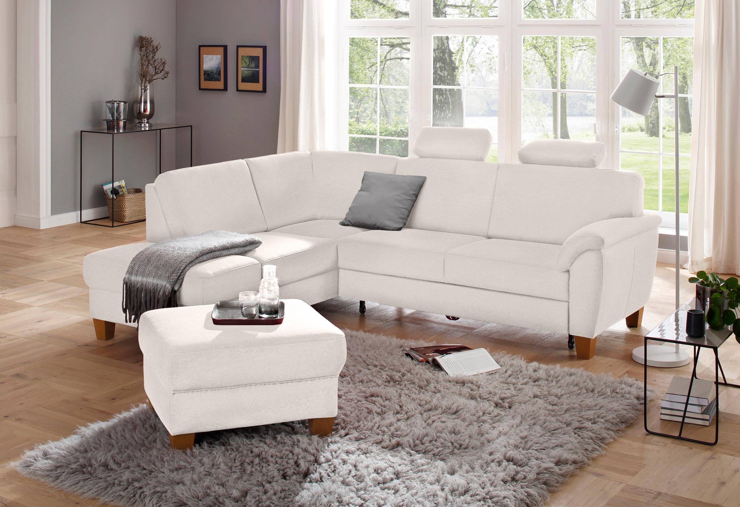 OTTO home Ecksofa "Alta L-Form" mit Federkern und Kontrastnaht, Füße Buche eichefarben