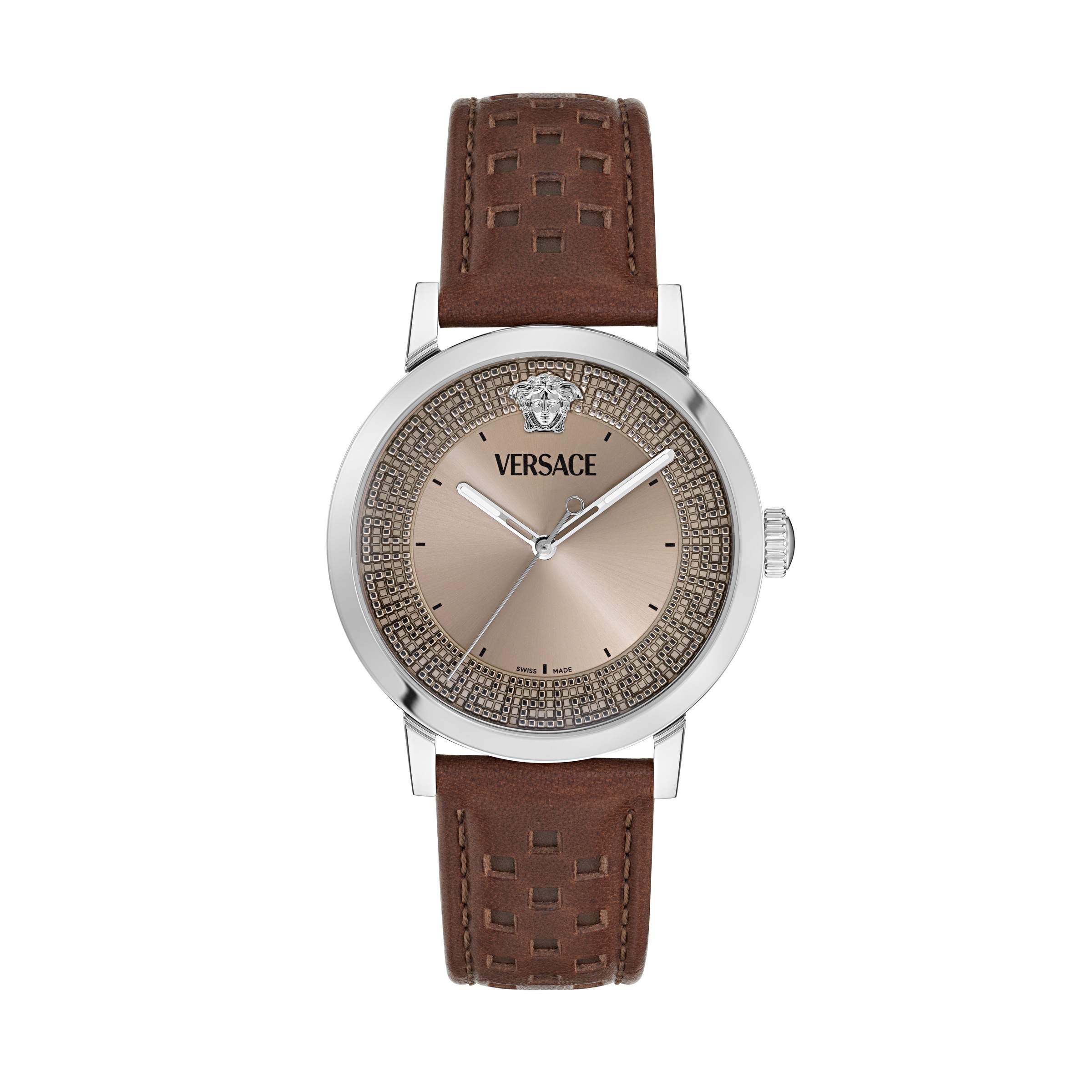 Versace Quarzuhr »ALBIREO« Armbanduhr, Damenuhr, Herrenuhr, Swiss Made, Lederarmband, analog