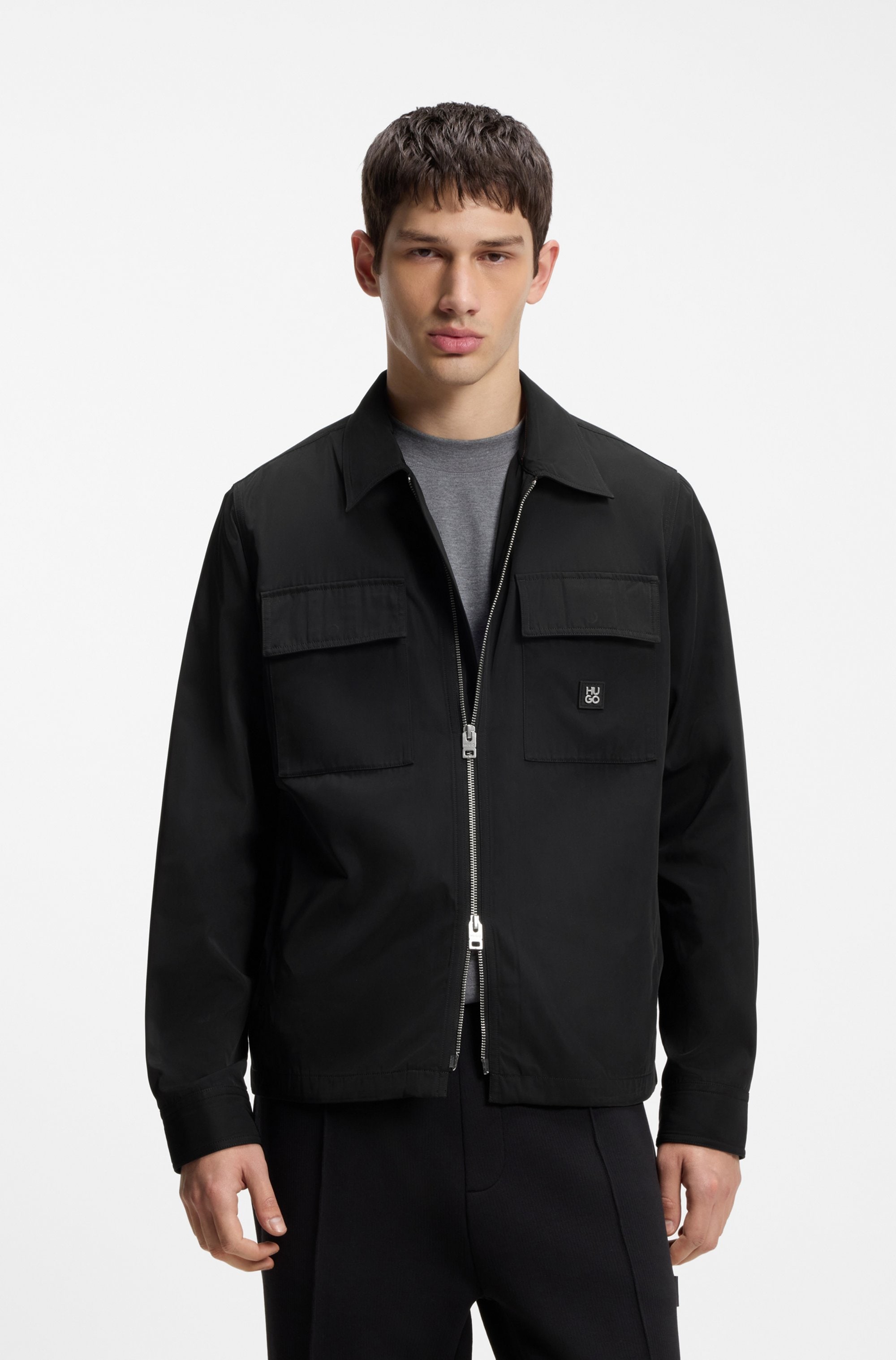 HUGO Outdoorhemd "Elack" Oversize Fit, kürzer geschnitten, wasserabweisend, 2-Wege-Zipper