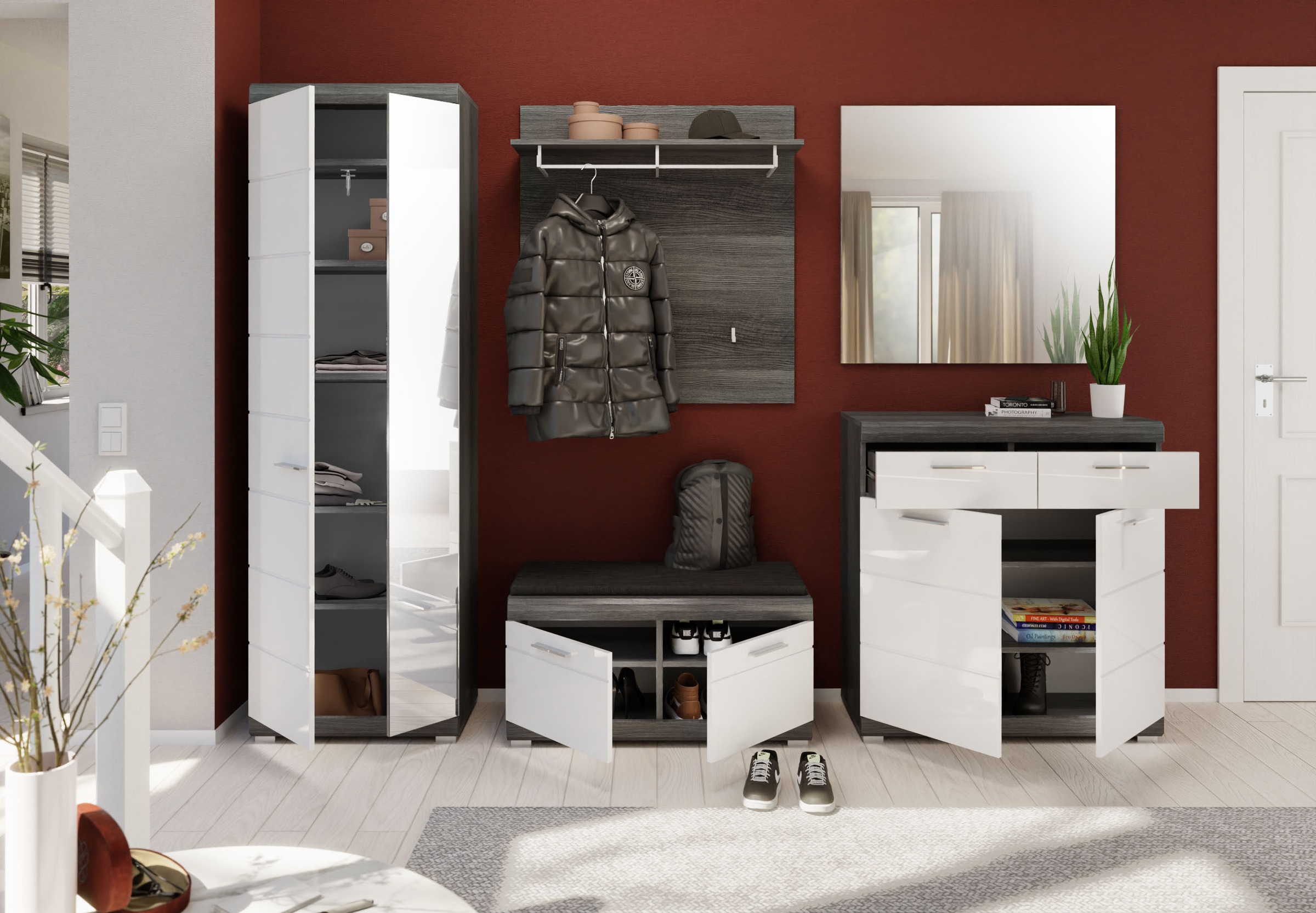 INOSIGN Schuhschrank »Siena, Breite 90 cm, 2 Türen, 2 Einlegeböden, 3 Fächer, 2 Schubkästen«, (1 St.), Scout, Schuhschrank Höhe 96 cm, 2 Türen, 3 Fächer, 2 Schubkästen