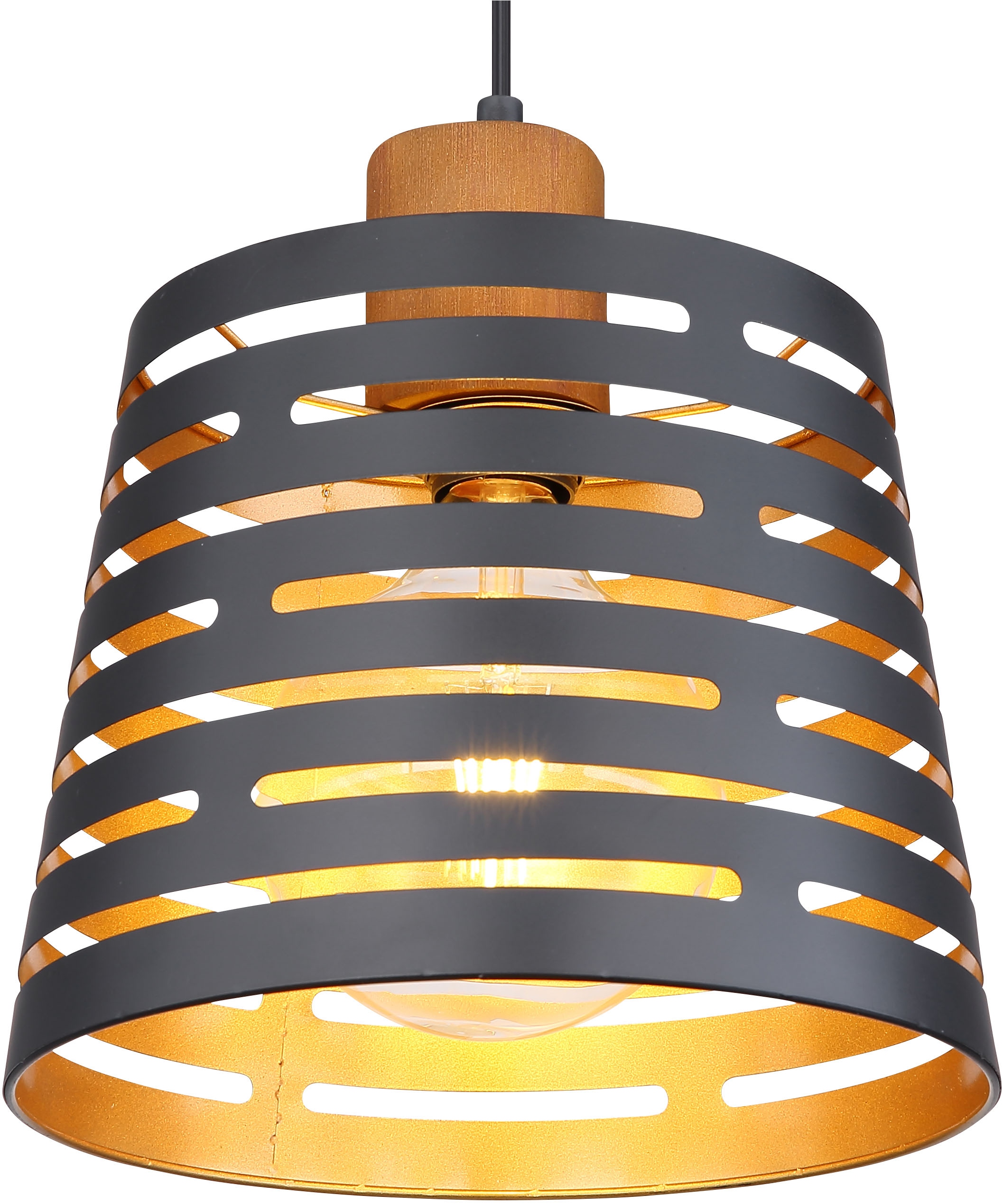 GLOBO LIGHTING Hängeleuchte »ABLONA«, Leuchtmittel E27 | ohne Leuchtmittel, Hängelampe/Pendelleuchte/Holz/goldfarben/Höhe kürzbar
