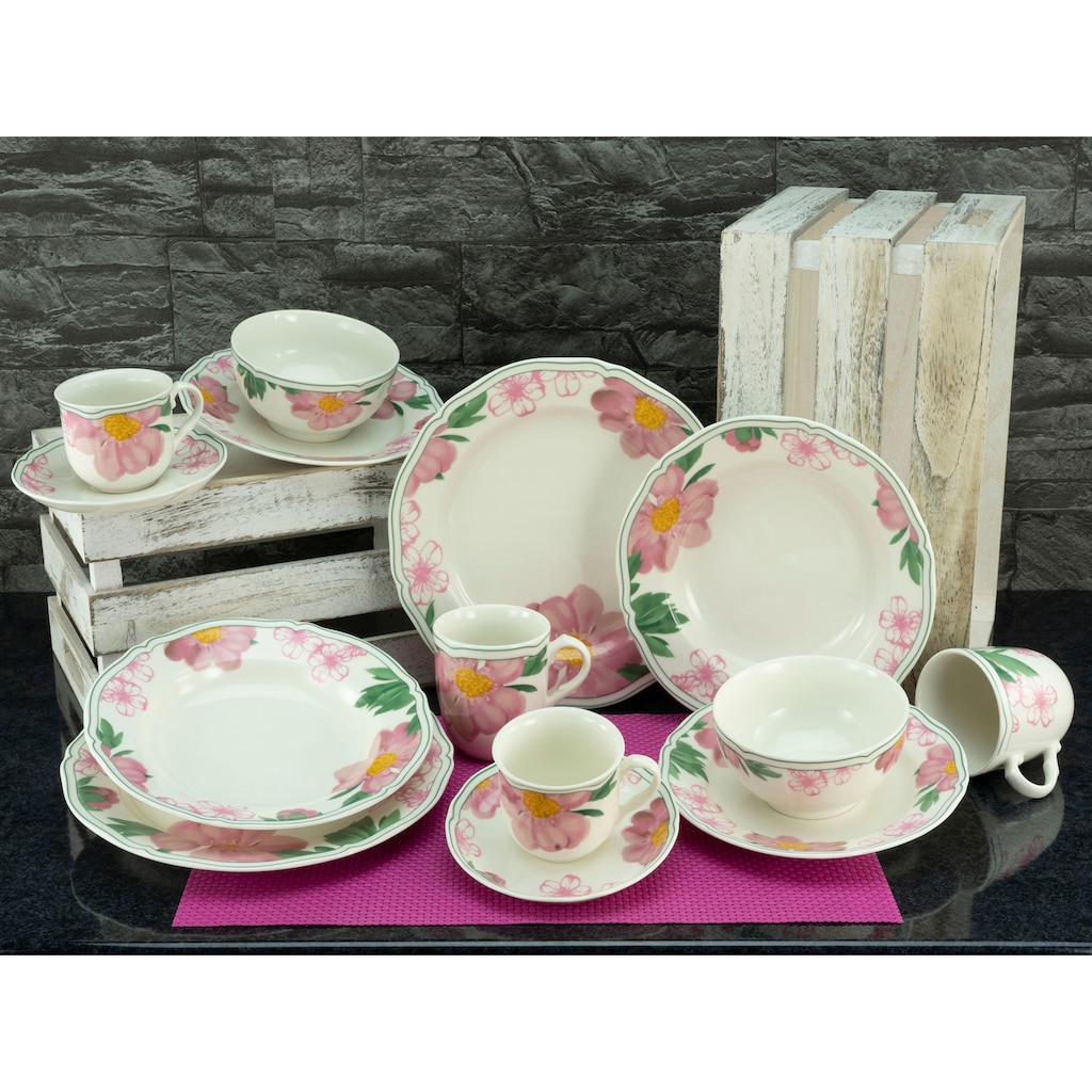 CreaTable Kombiservice »Geschirr-Set Rose«, (Set, 30 tlg., Kaffeeservice und Tafelservice im Set, für 6 Personen)