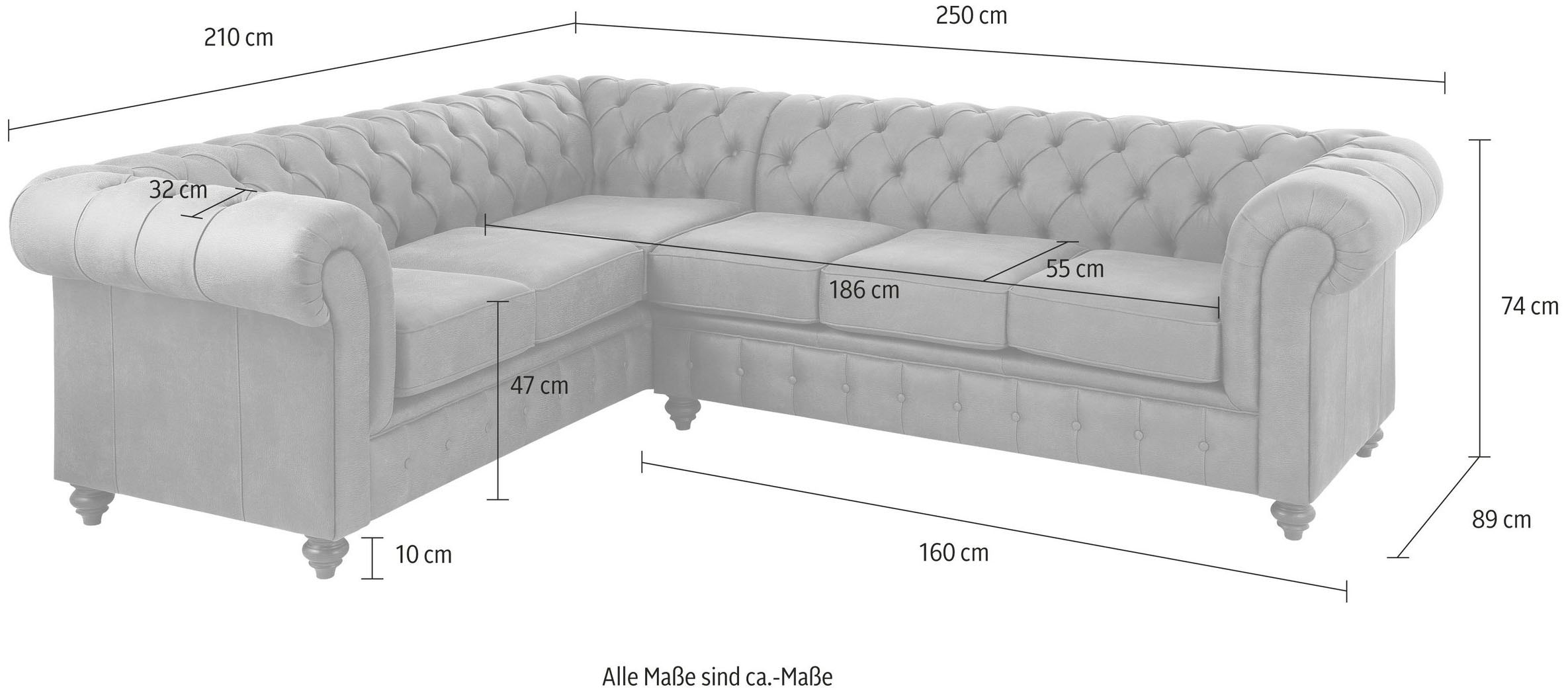 Home affaire Chesterfield-Sofa »Chesterfield Ecksofa, auch in Leder L-Form«, hochwertige Knopfheftung, langer Schenkel links oder rechts wählbar