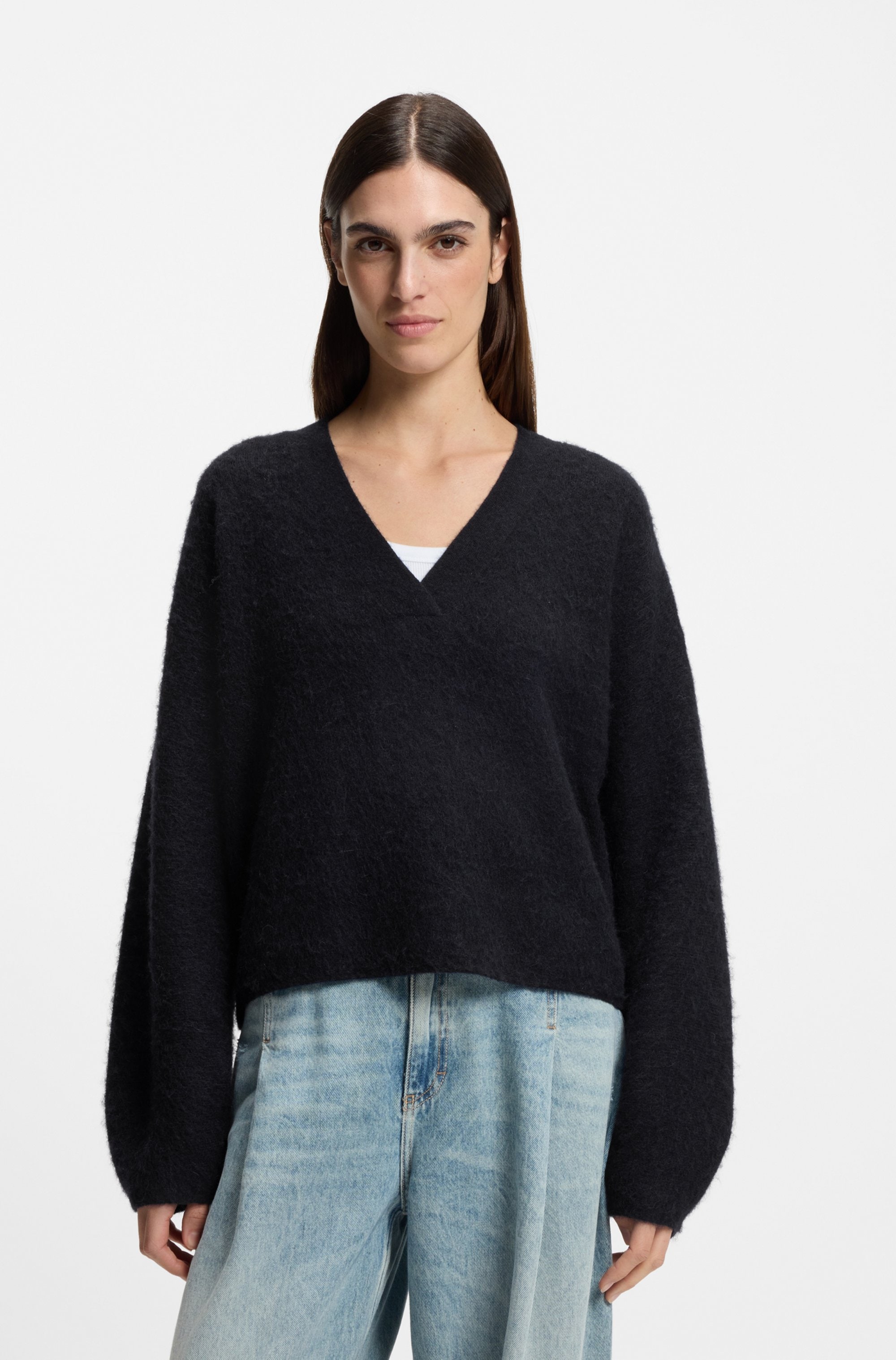 BOSS ORANGE Strickpullover "Fiti Premium Damenmode" mit V-Ausschnitt günstig online kaufen
