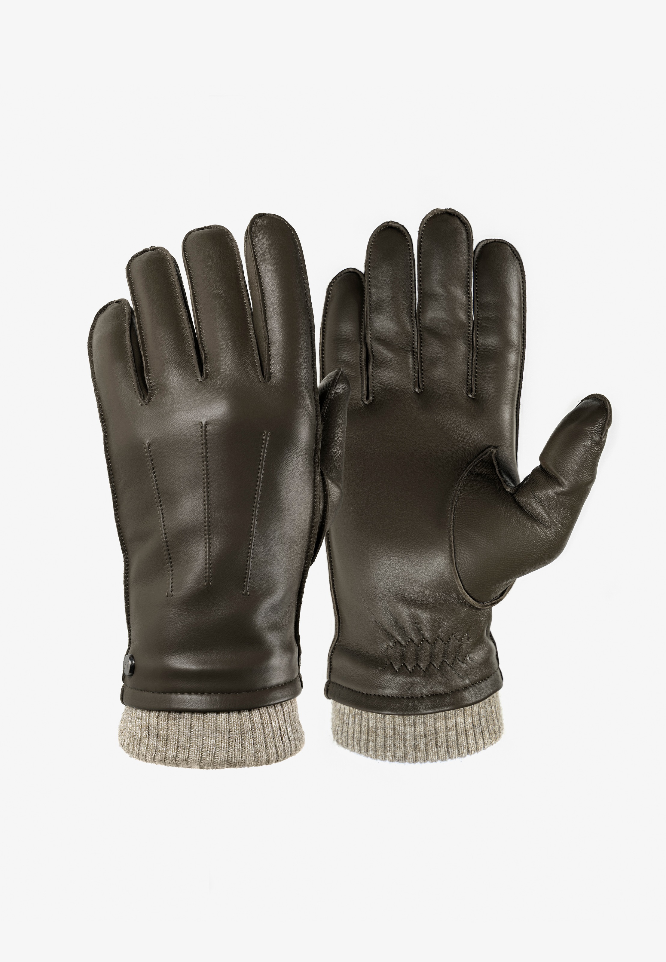 PEARLWOOD Lederhandschuhe »JACKSON«, (1 Paar), Strickbündchen, dekorative Ziernähte, weiches Fleecefutter
